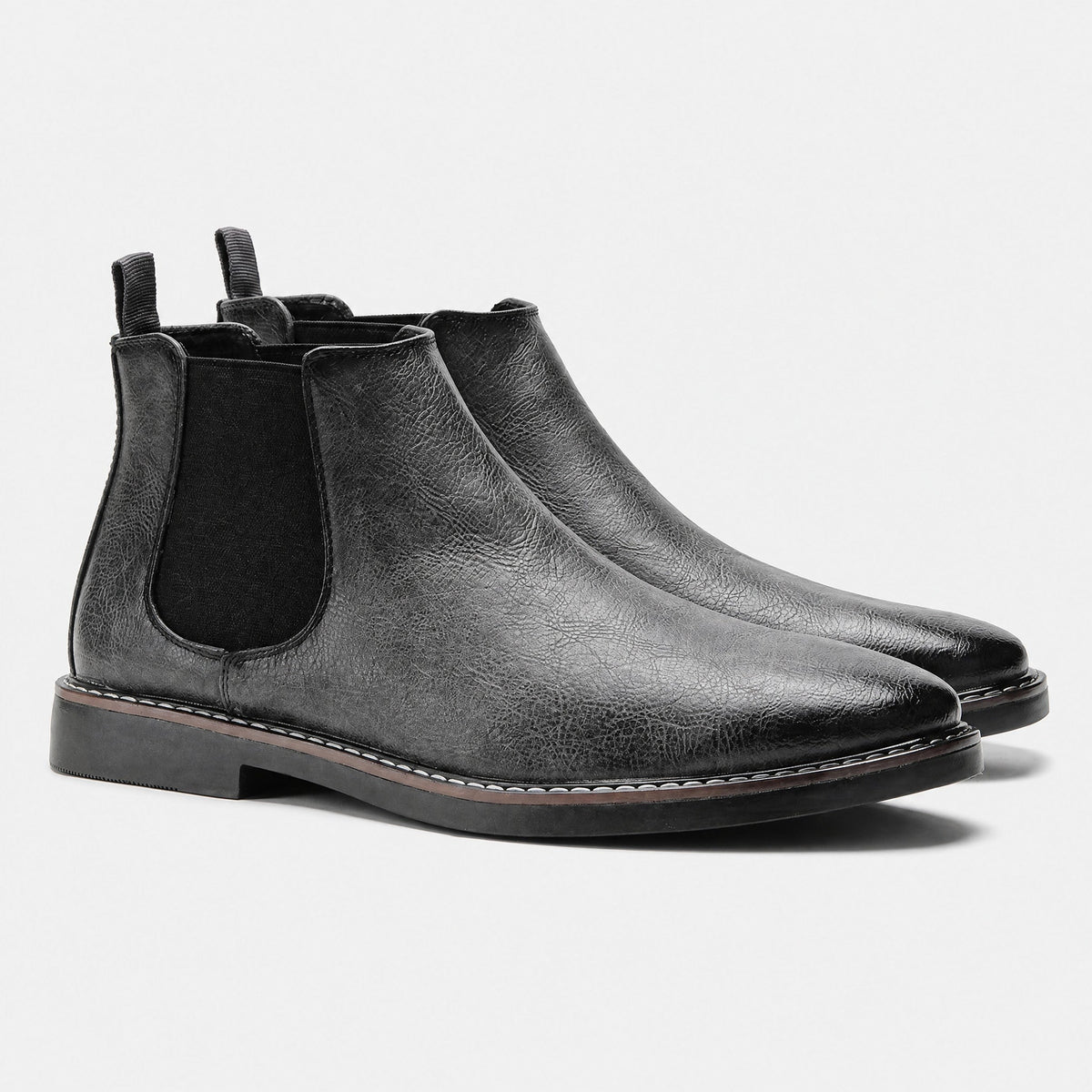 Thomas - Men's Classic Slip-On Chelsea Boots with Pull Tab and Round Toe - Boots - Gray - Parker&Brooks