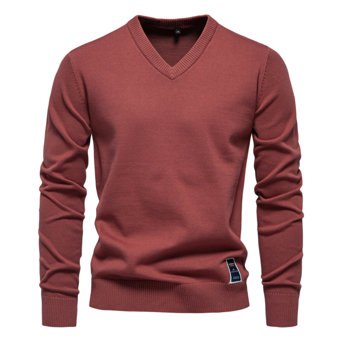 Thomas - Men's Slim Fit V-Neck Sweater with Ribbed Trim - Sweaters - Red - Parker&Brooks