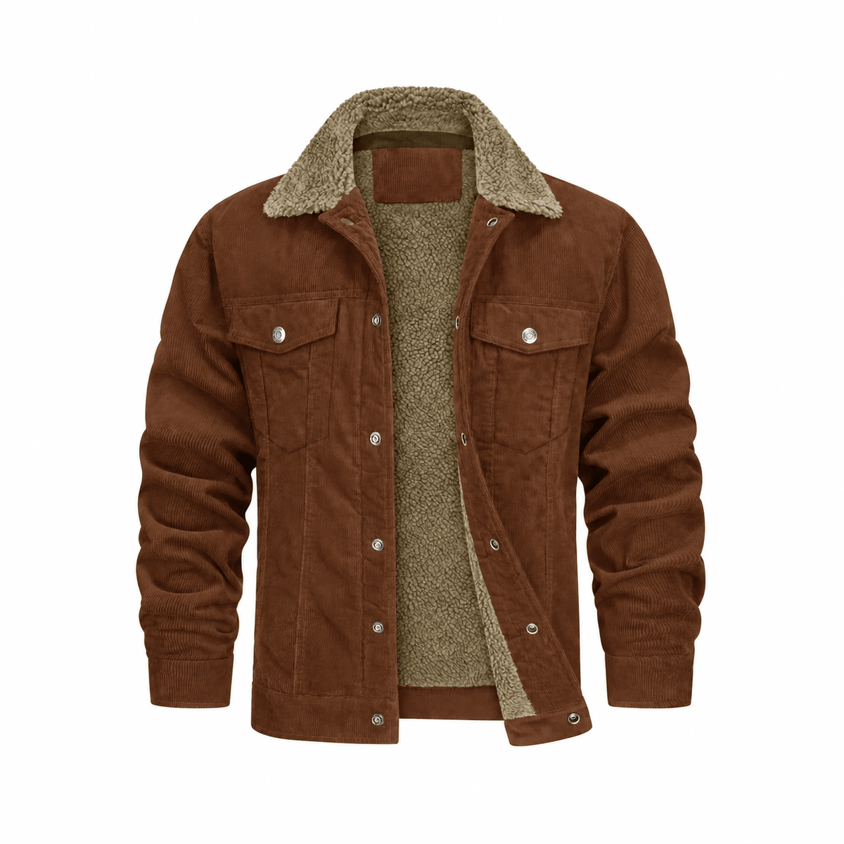 Tom - Men's Corduroy Trucker Jacket with Cozy Collar and Chest Pockets - Trucker Jackets - Brown - Parker&Brooks