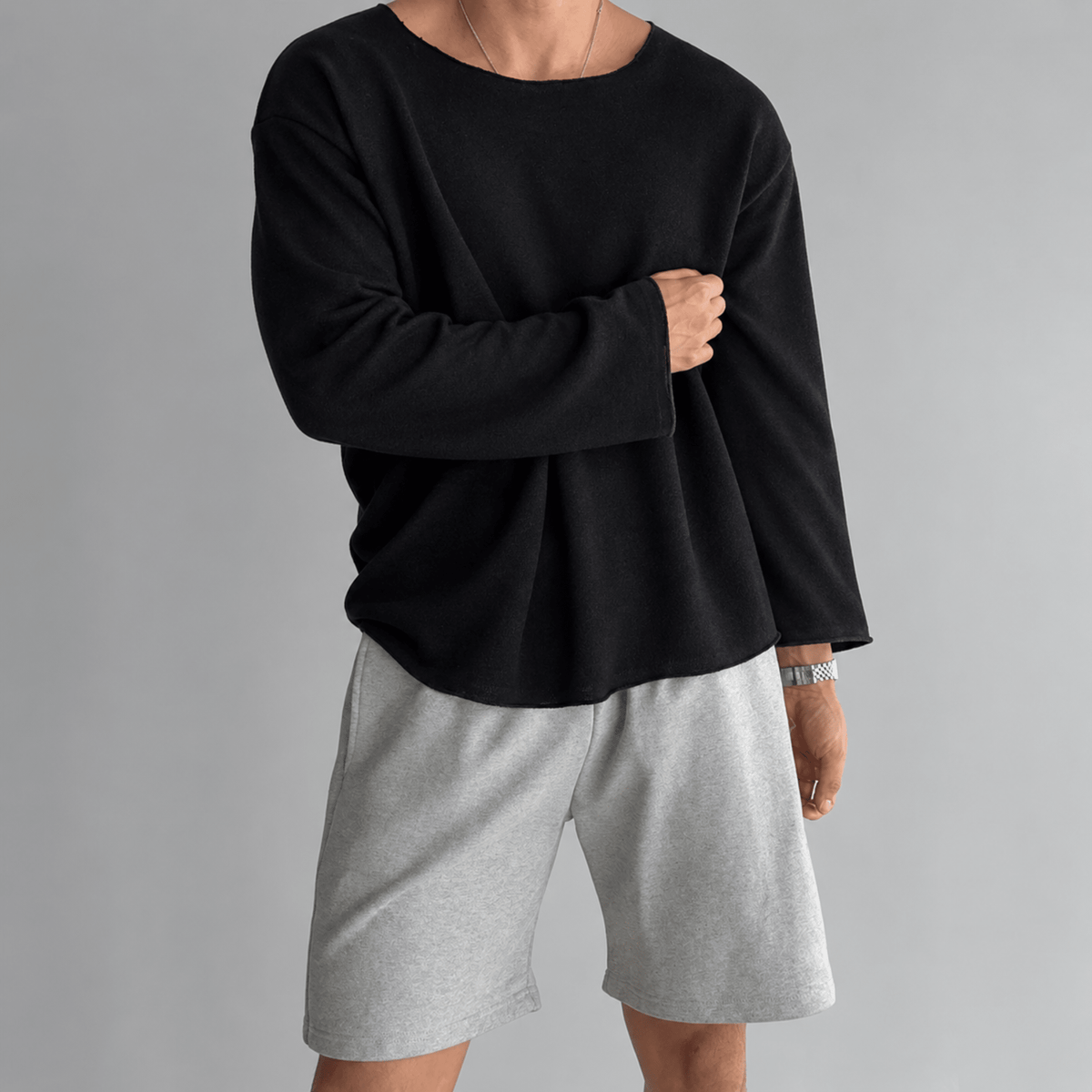 Tom - Men's Lightweight Crew Neck Knit Textured Long Sleeve Shirt - Shirts - Black - Parker&Brooks