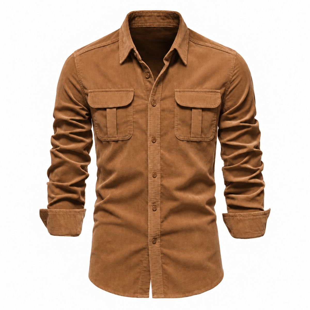 Tom - Men's Slim Fit Cotton Shirt Jacket with Chest Pockets - Shirts - Brown - Parker&Brooks
