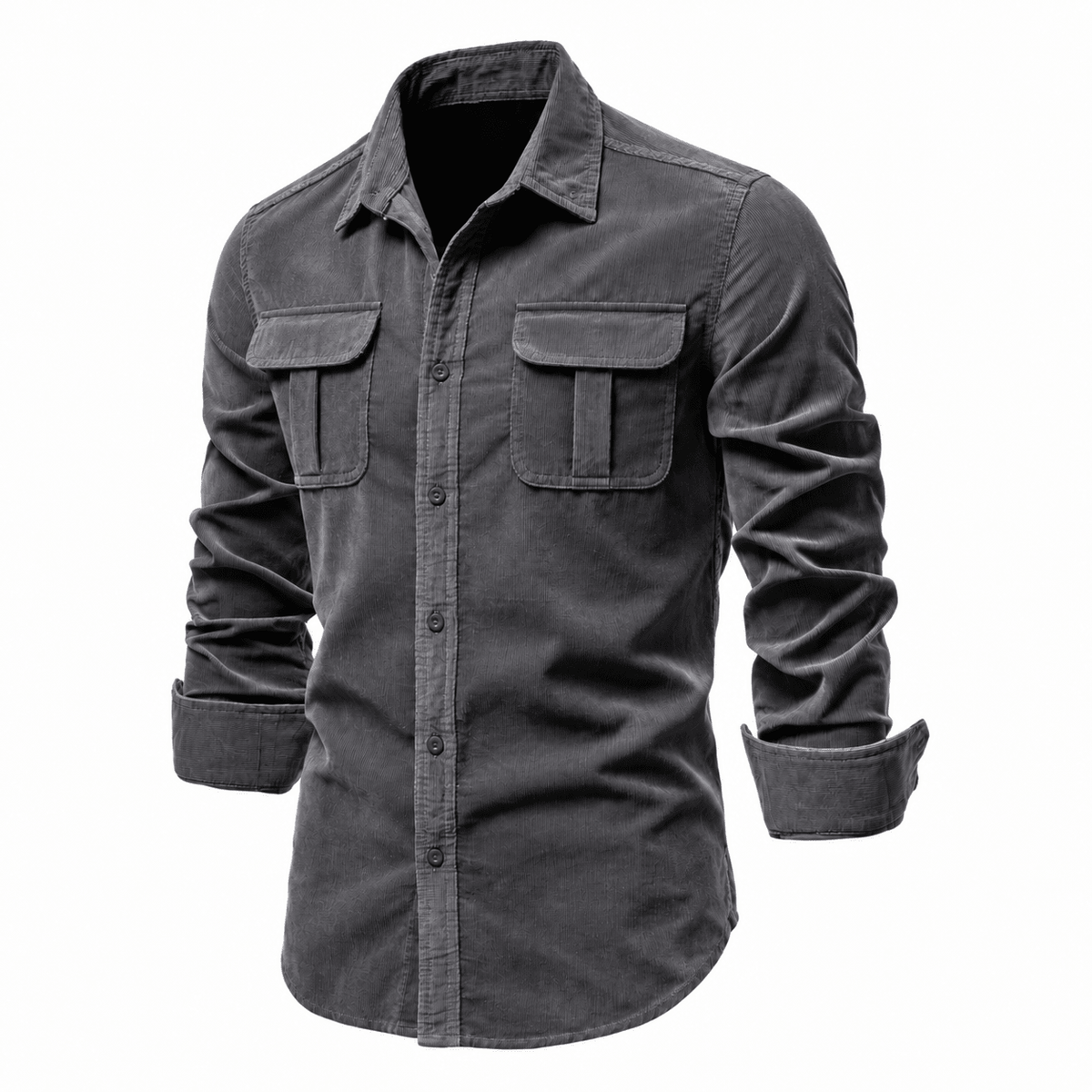 Tom - Men's Slim Fit Cotton Shirt Jacket with Chest Pockets - Shirts - Dark Gray - Parker&Brooks