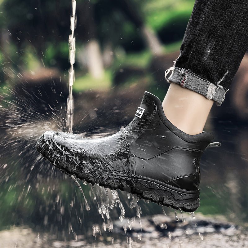 Tom - Men's Waterproof Slip-On Ankle Rain Boots with Non-Slip Sole - Boots - Black - Parker&Brooks