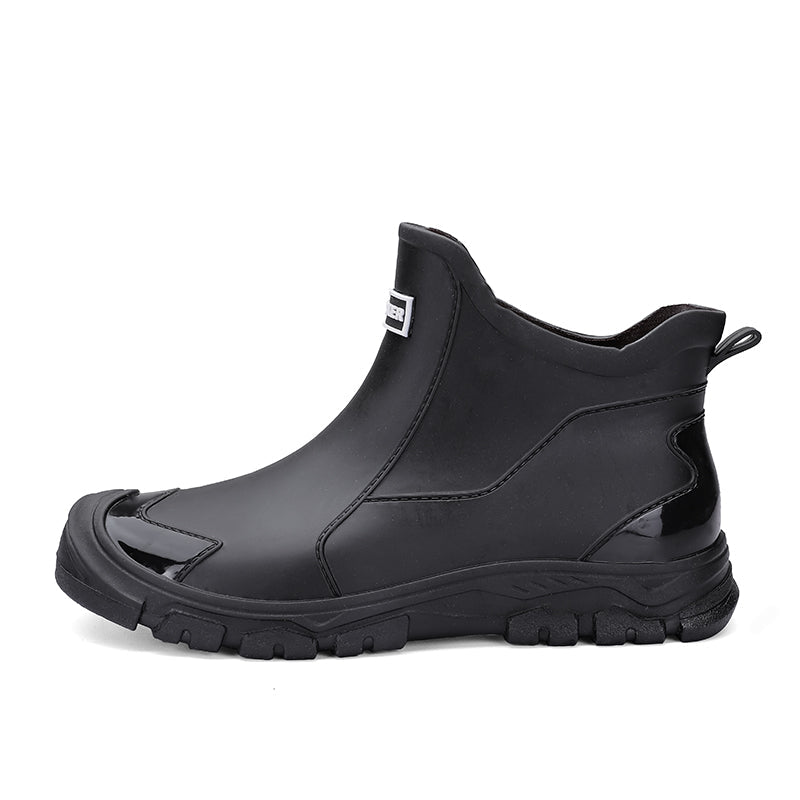 Tom - Men's Waterproof Slip-On Ankle Rain Boots with Non-Slip Sole - Boots - Black - Parker&Brooks
