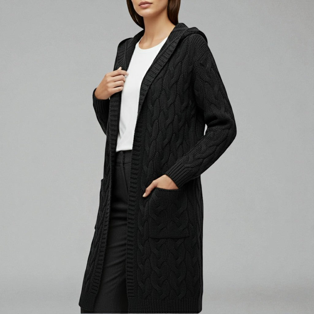 Liora – Women's Cable Knit Long Open Cardigan
