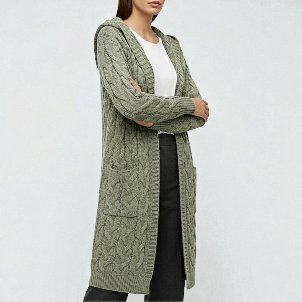 Liora – Women's Cable Knit Long Open Cardigan