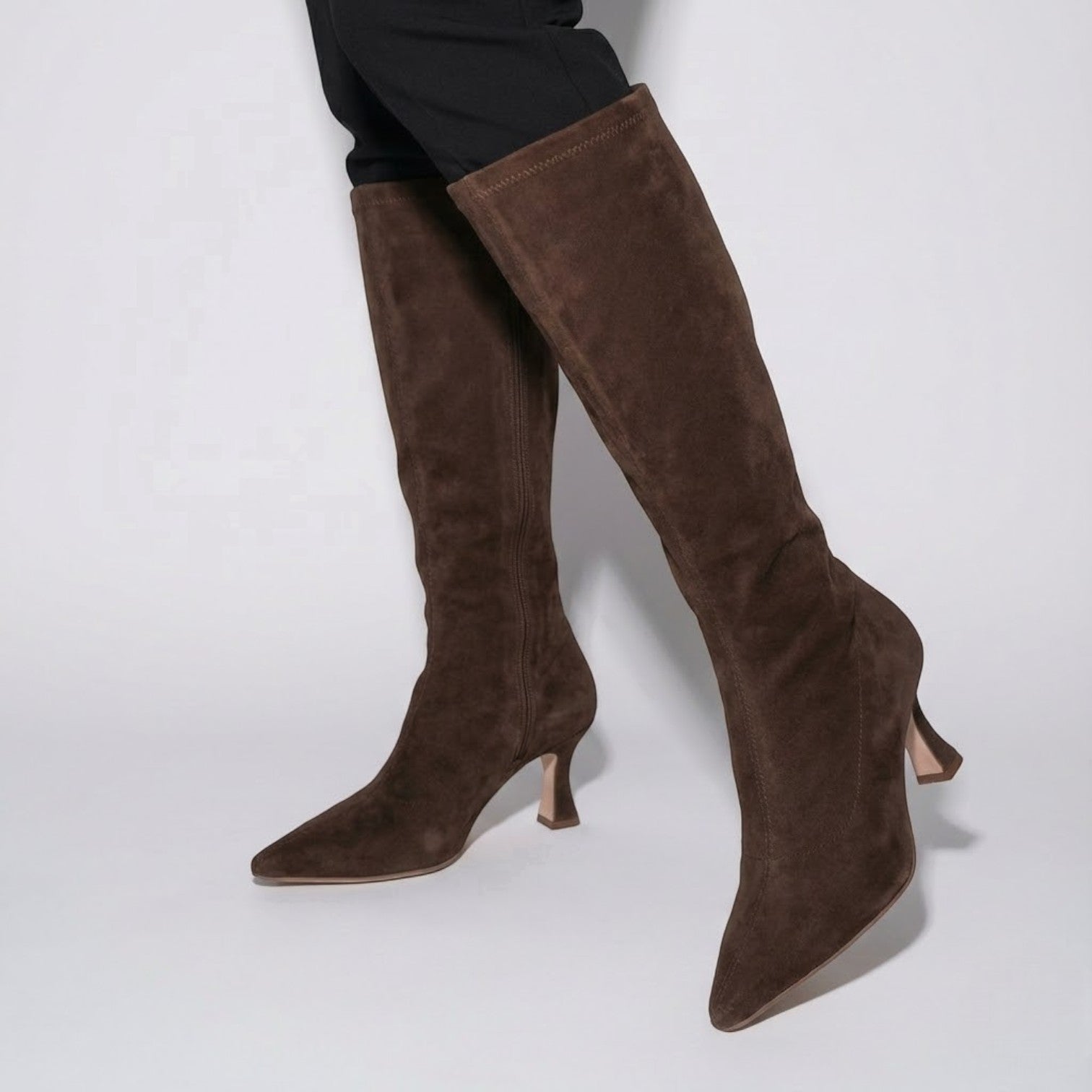 Solène – Women's Suede Knee-High Boots with Heel