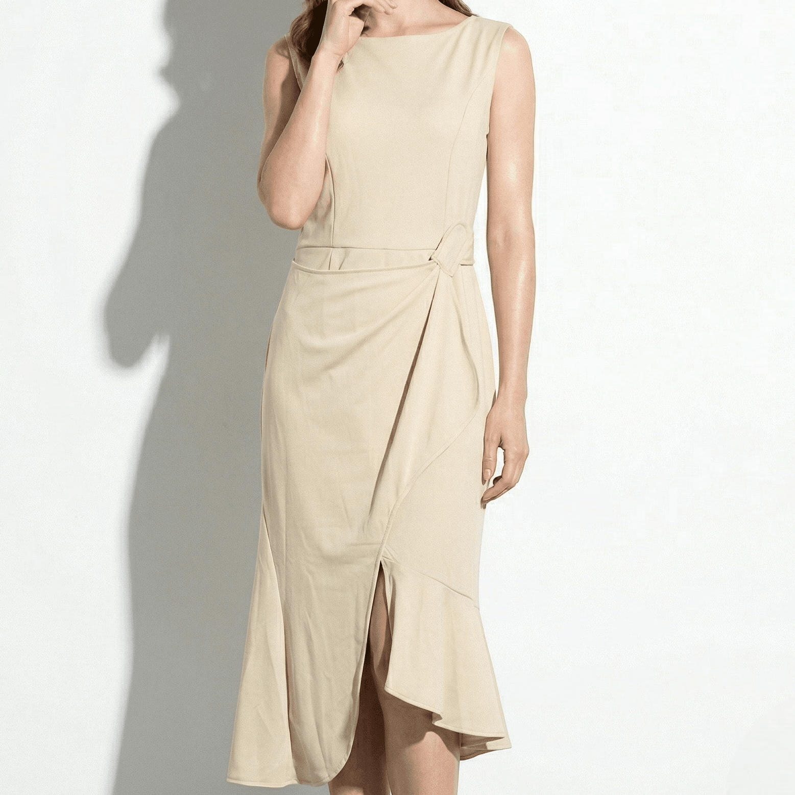 Victoria - Women's Evening Draped Midi Dress - Midi Dresses - Cream - Parker&Brooks