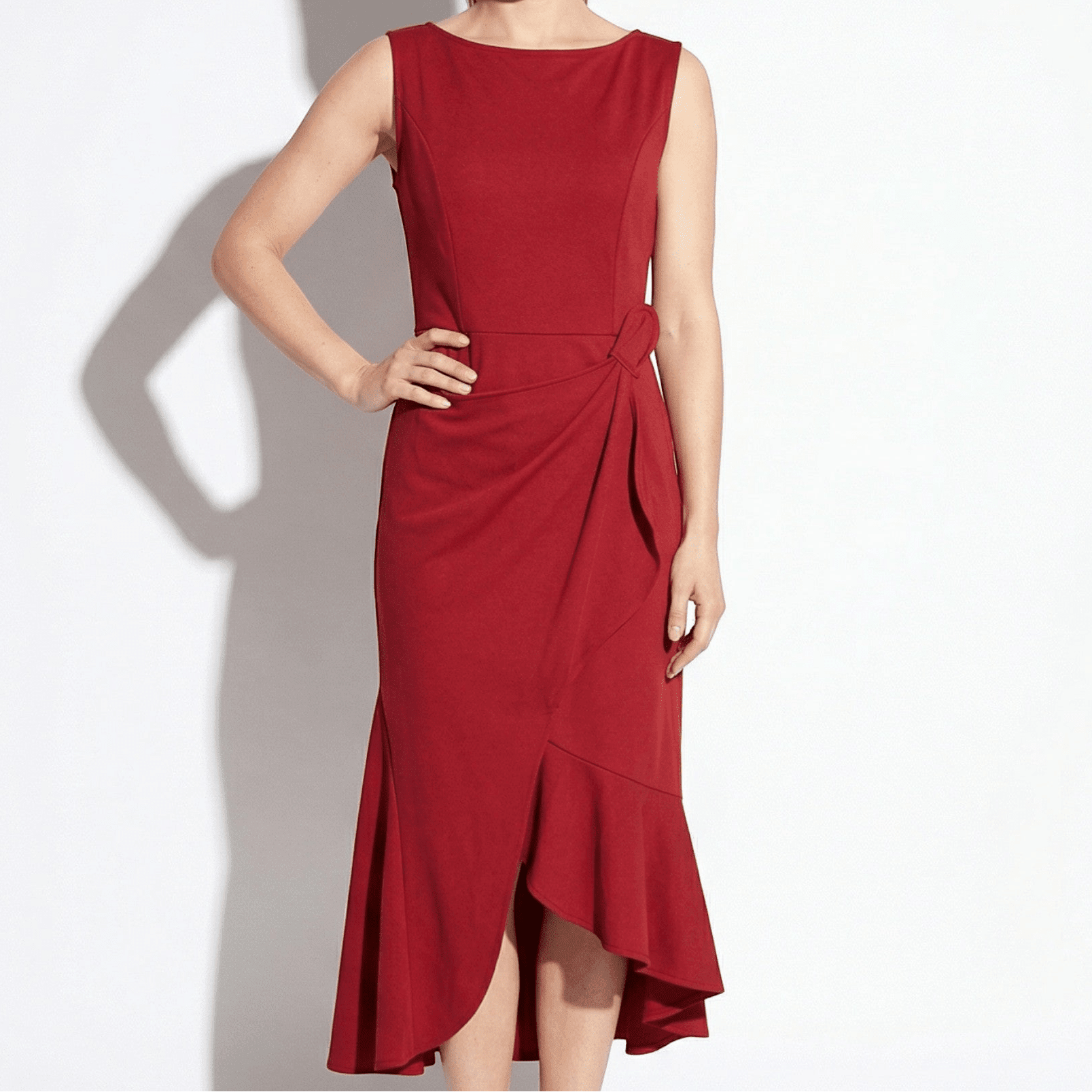Victoria - Women's Evening Draped Midi Dress - Midi Dresses - Red - Parker&Brooks