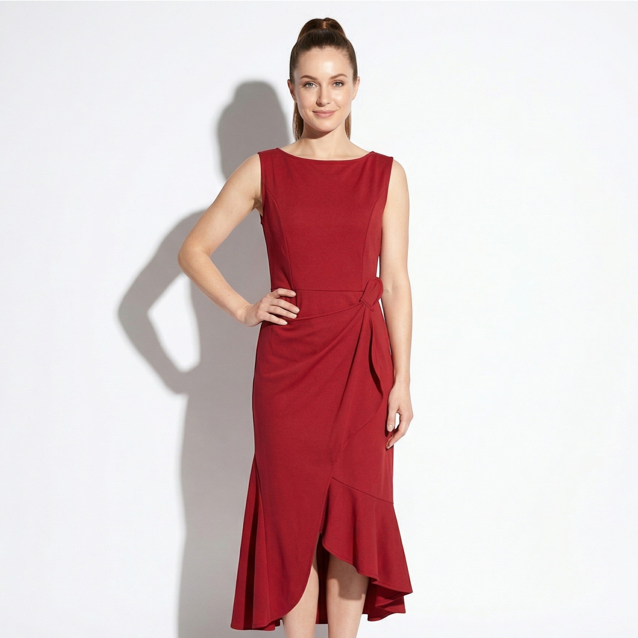 Victoria - Women's Evening Draped Midi Dress - Midi Dresses - Red - Parker&Brooks