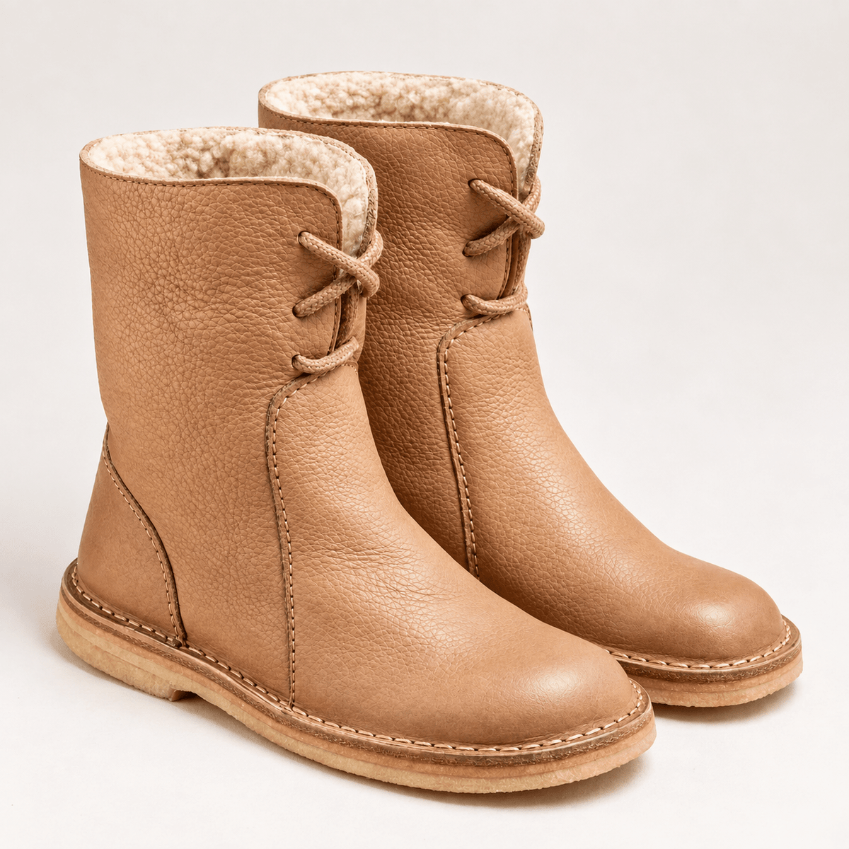 Victoria - Women's Lace-Up Ankle Boots with Cozy Lining and Chunky Sole - Boots - Beige - Parker&Brooks