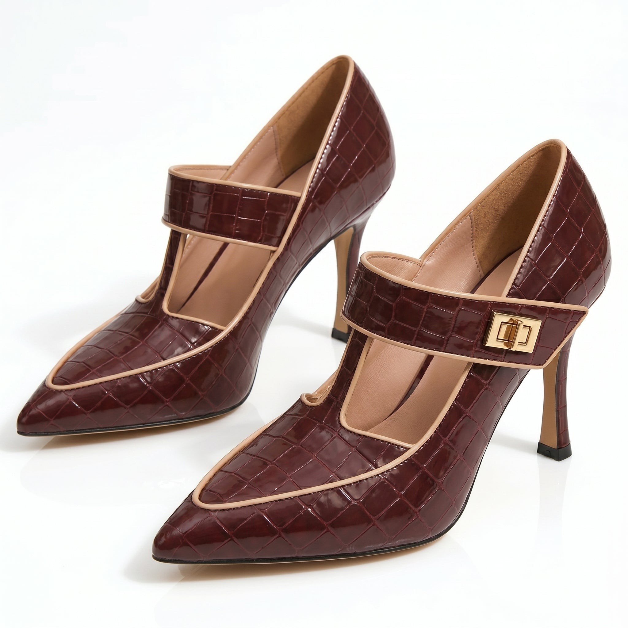 Vivian - Women's Pointed Toe Mary Jane Heels - Sandals & Slides - Burgundy - Parker&Brooks
