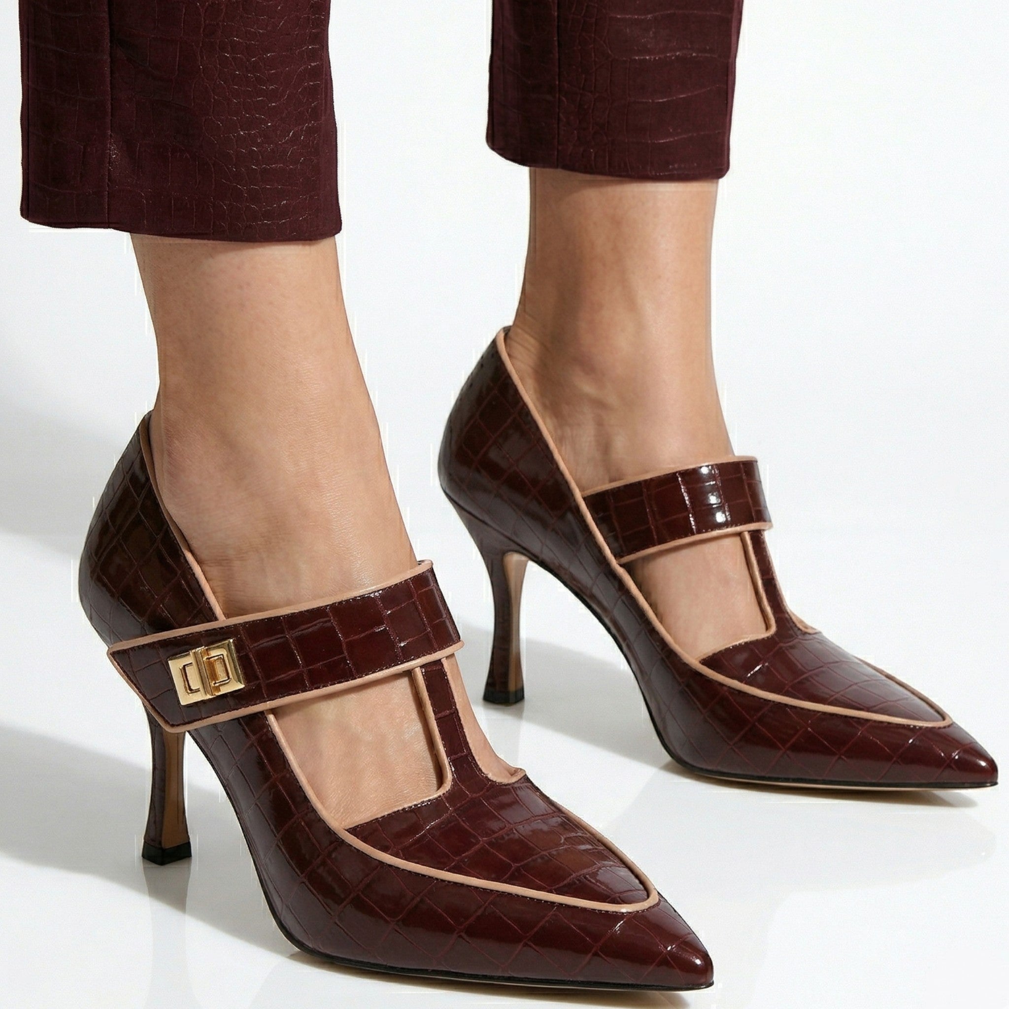 Vivian - Women's Pointed Toe Mary Jane Heels - Sandals & Slides - Burgundy - Parker&Brooks