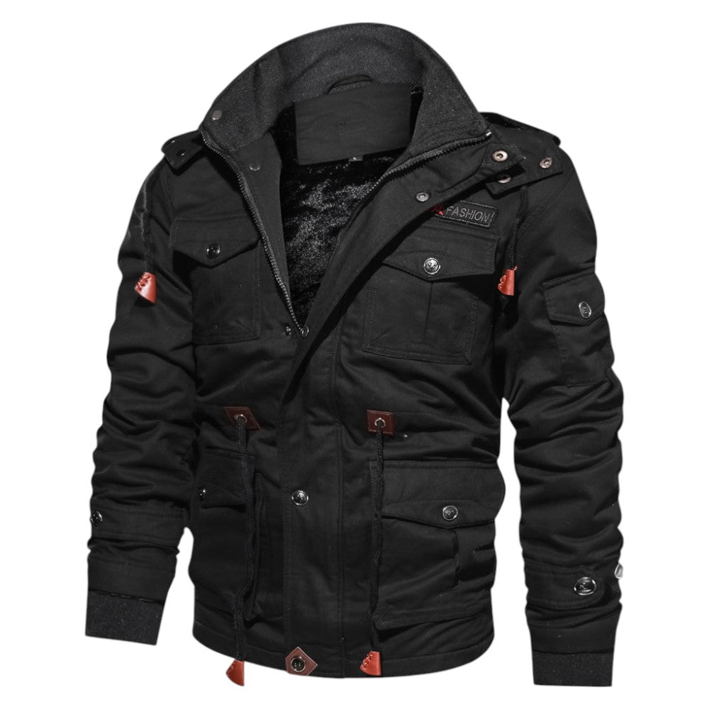 Men’s Winter Cargo Jacket with Faux Fur Lining and Multiple Pockets