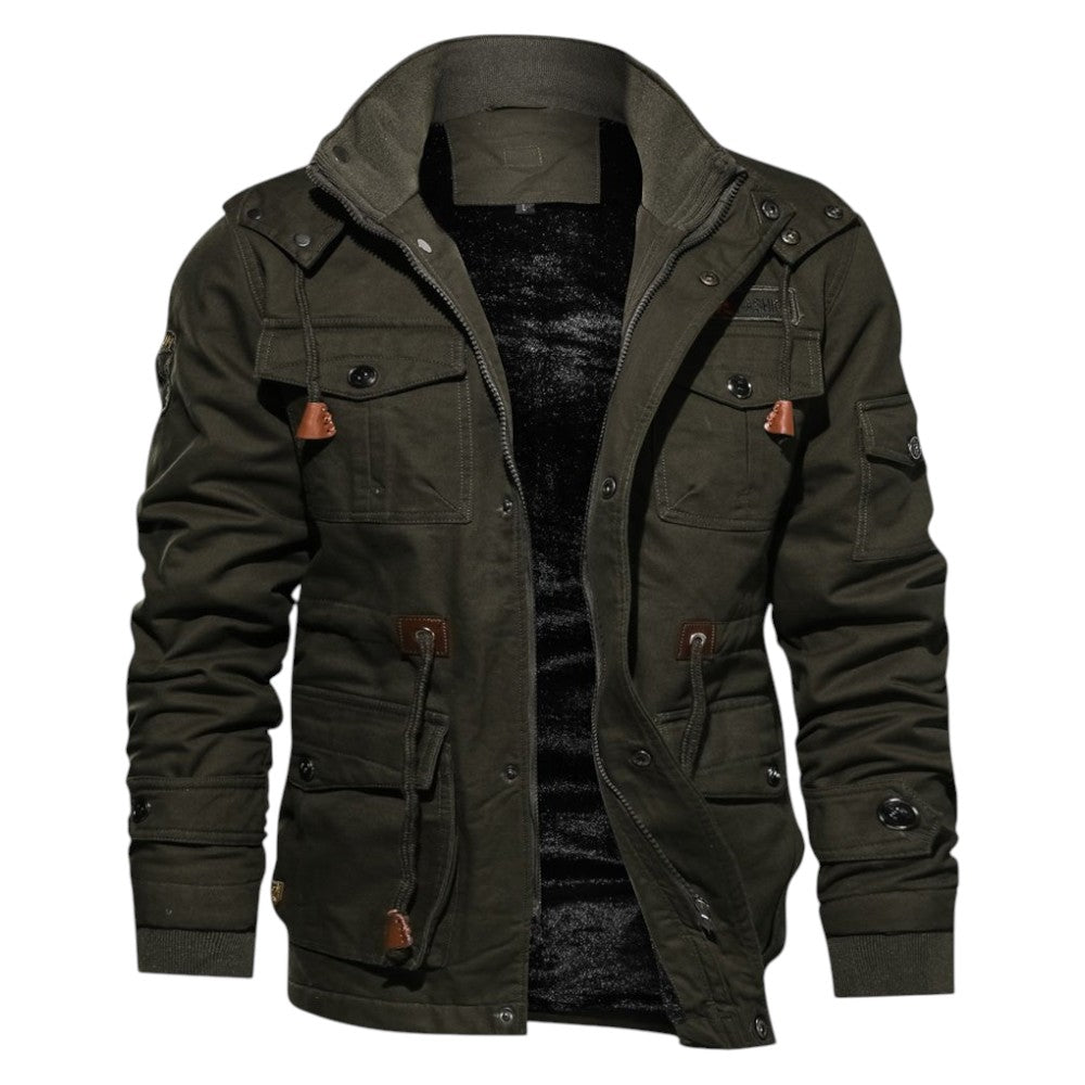 Men’s Winter Cargo Jacket with Faux Fur Lining and Multiple Pockets