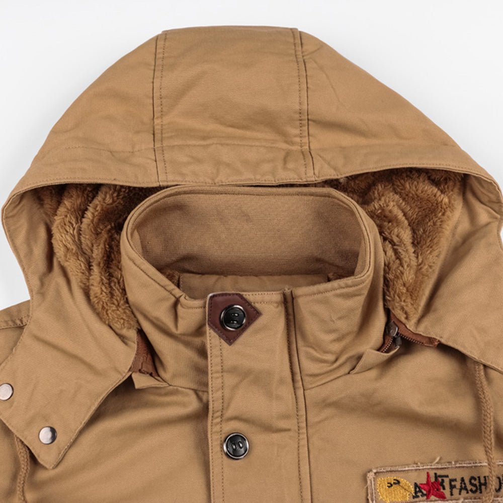 Men’s Winter Cargo Jacket with Faux Fur Lining and Multiple Pockets