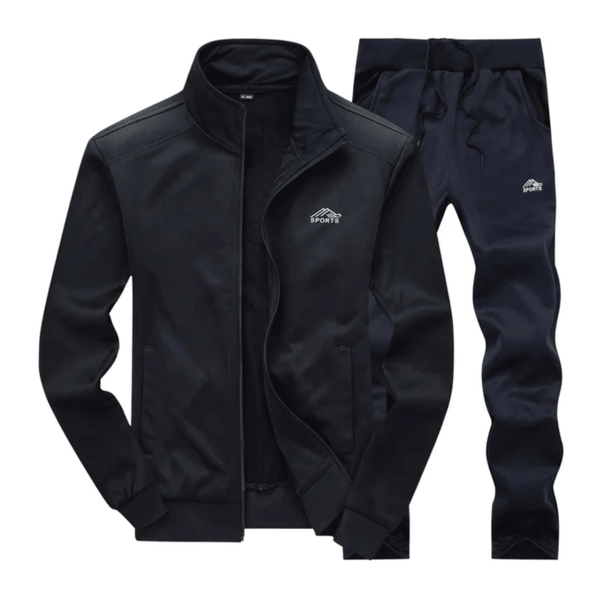 Wilhelm - Men's Two-Piece Stand Collar Full Zip Tracksuit Set - Outfit Sets - Black - Parker&Brooks
