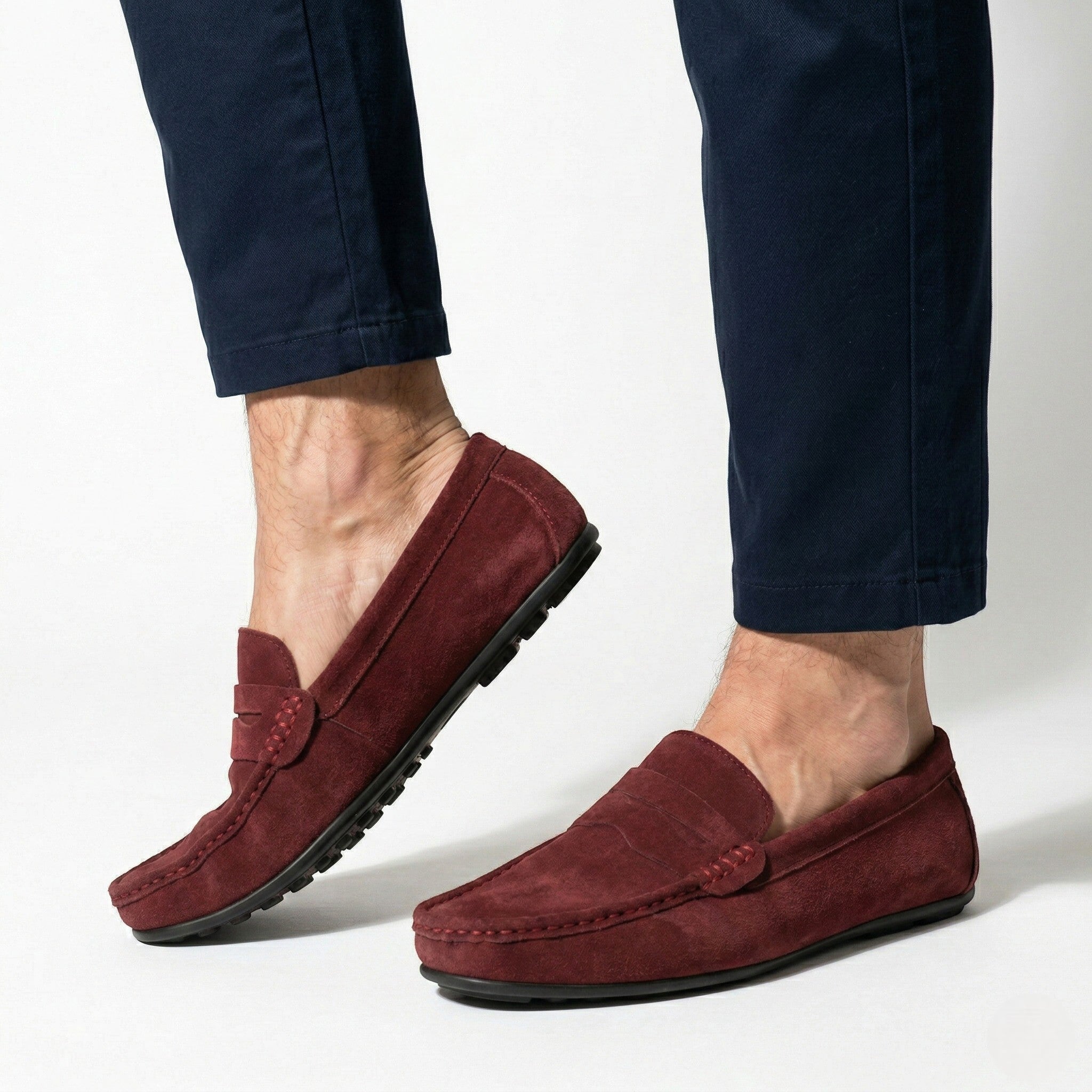 William - Men's Comfortable Slip - On Loafers - Loafers - Maroon - Parker&Brooks