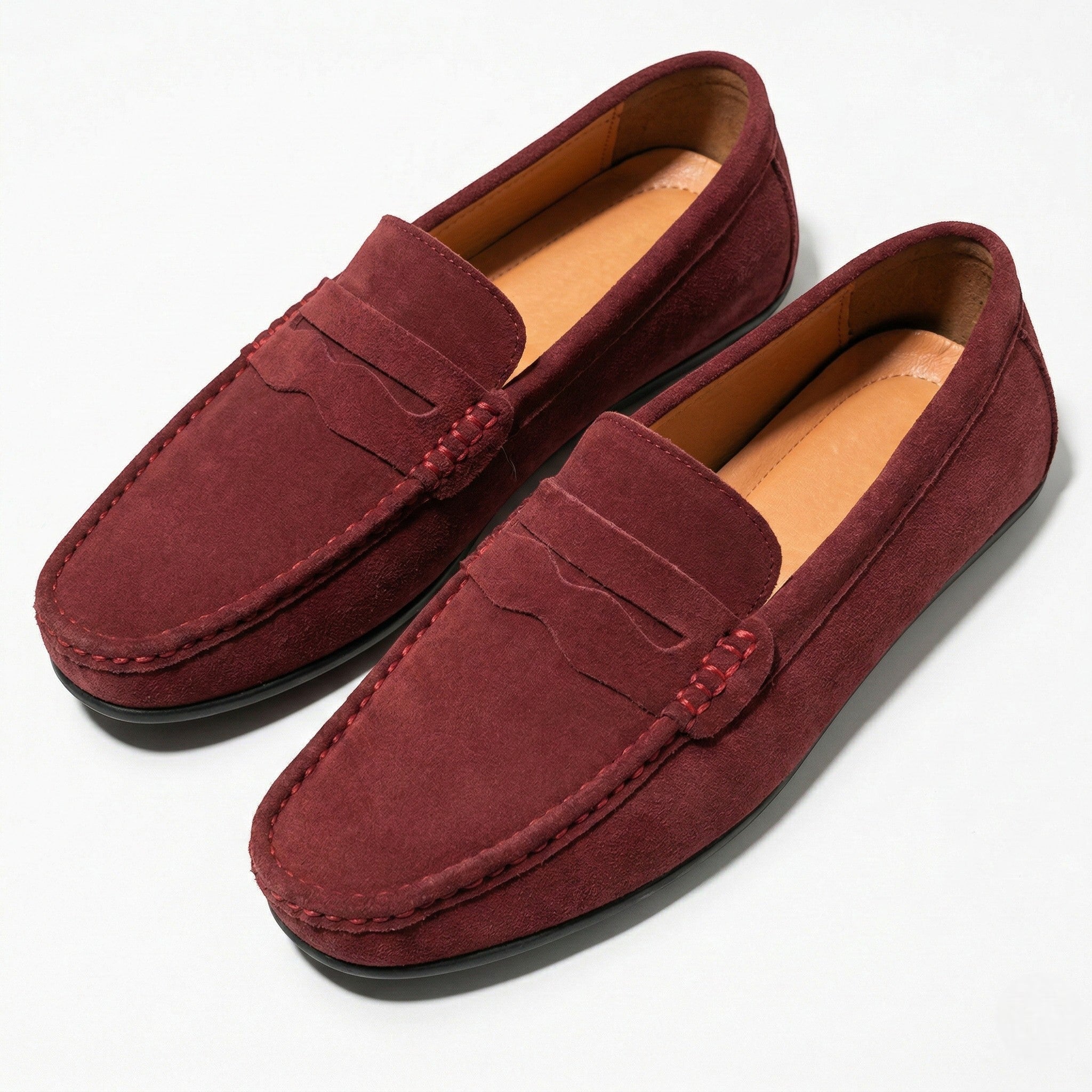 William - Men's Comfortable Slip - On Loafers - Loafers - Maroon - Parker&Brooks