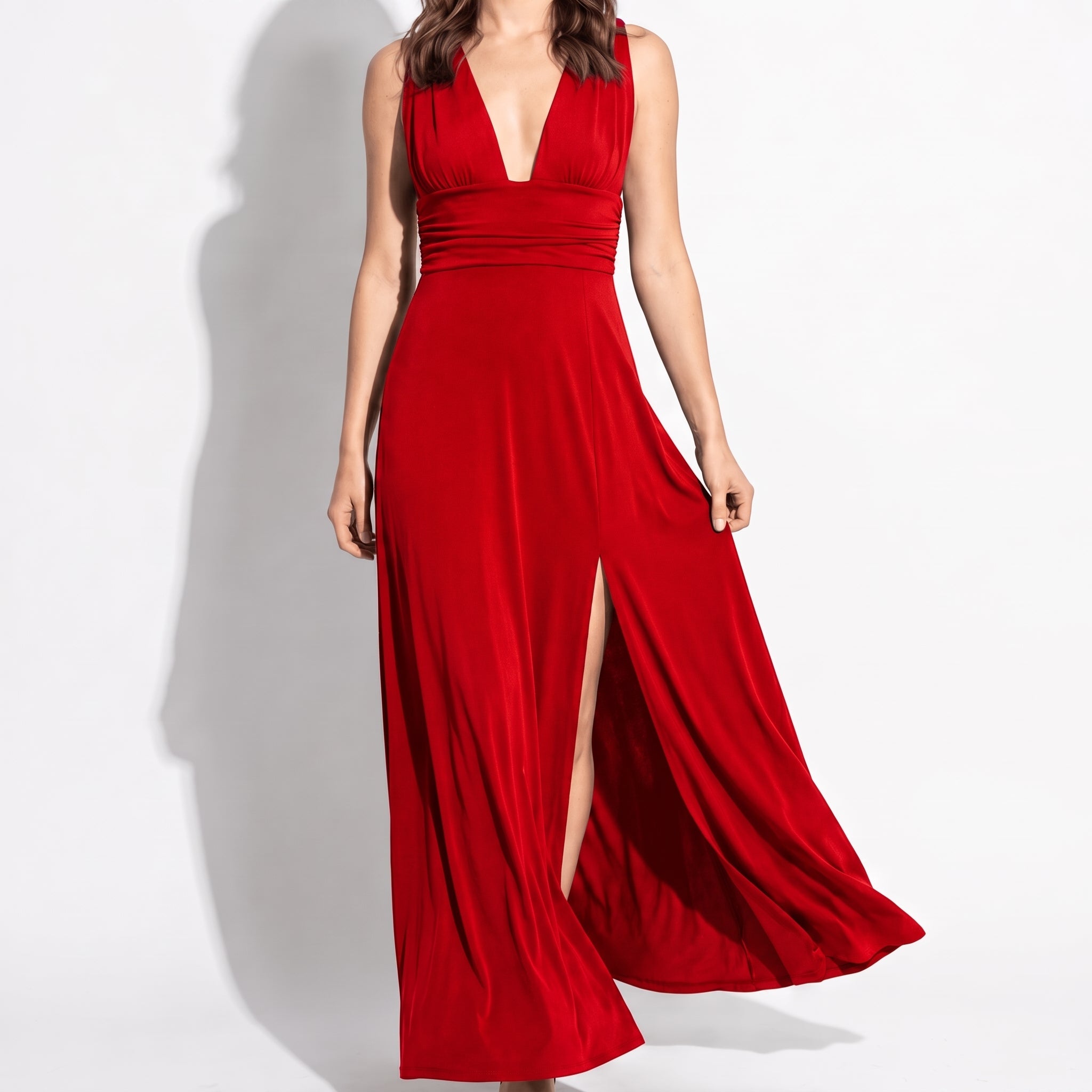 Women's Summer Party Plunge Maxi Dress with High Split - Maxi Dress - Pink - Parker&Brooks