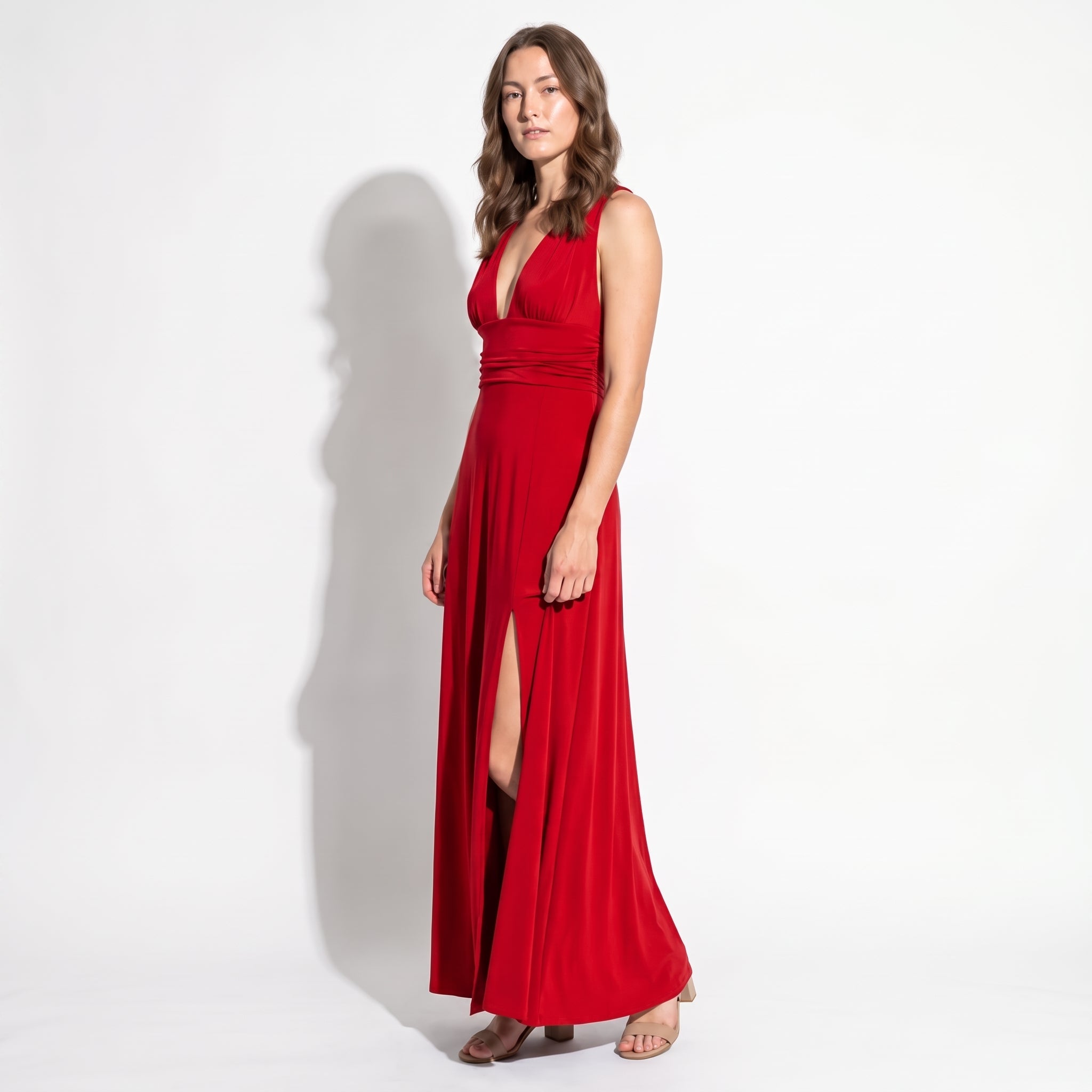 Women's Summer Party Plunge Maxi Dress with High Split - Maxi Dress - Pink - Parker&Brooks