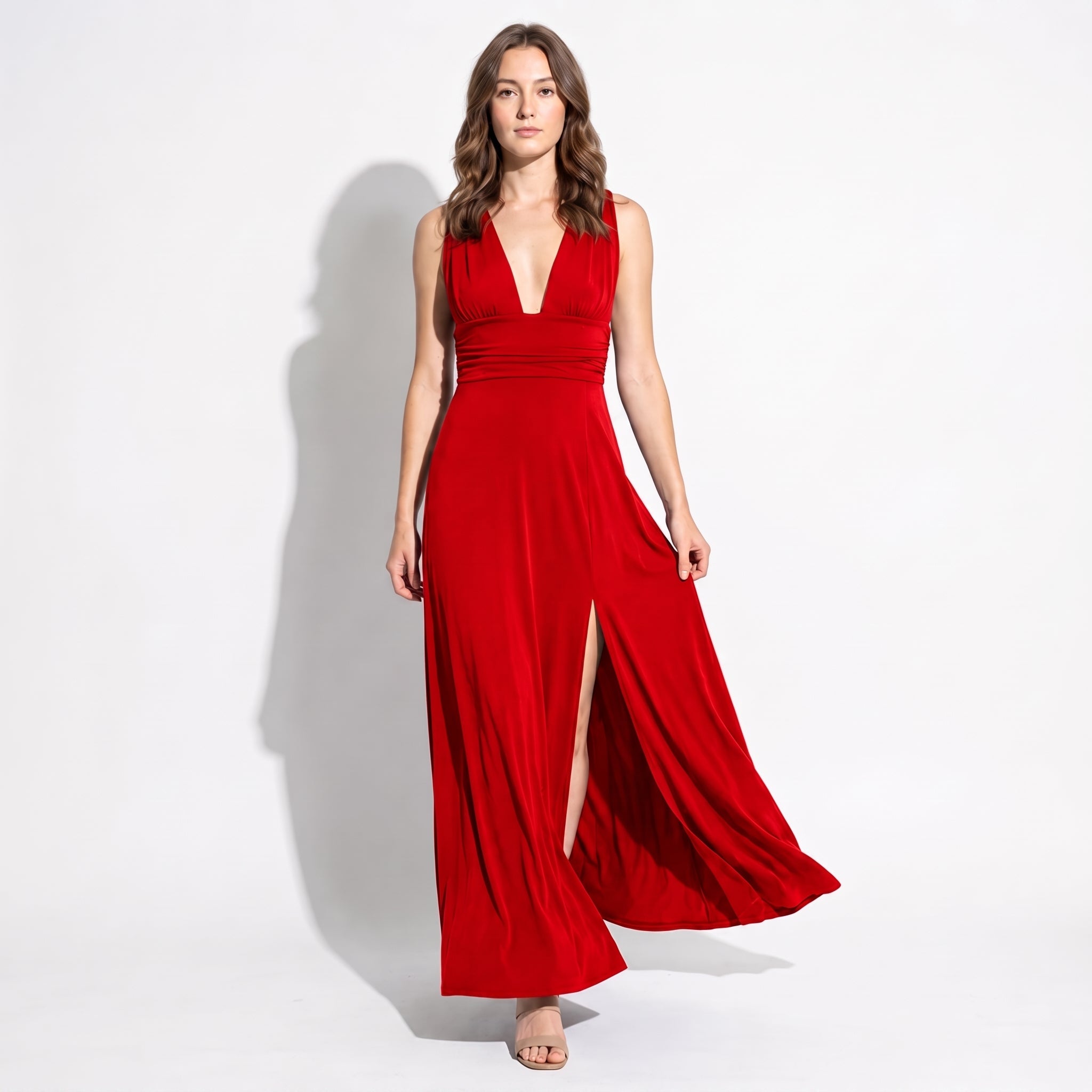 Women's Summer Party Plunge Maxi Dress with High Split - Maxi Dress - Pink - Parker&Brooks
