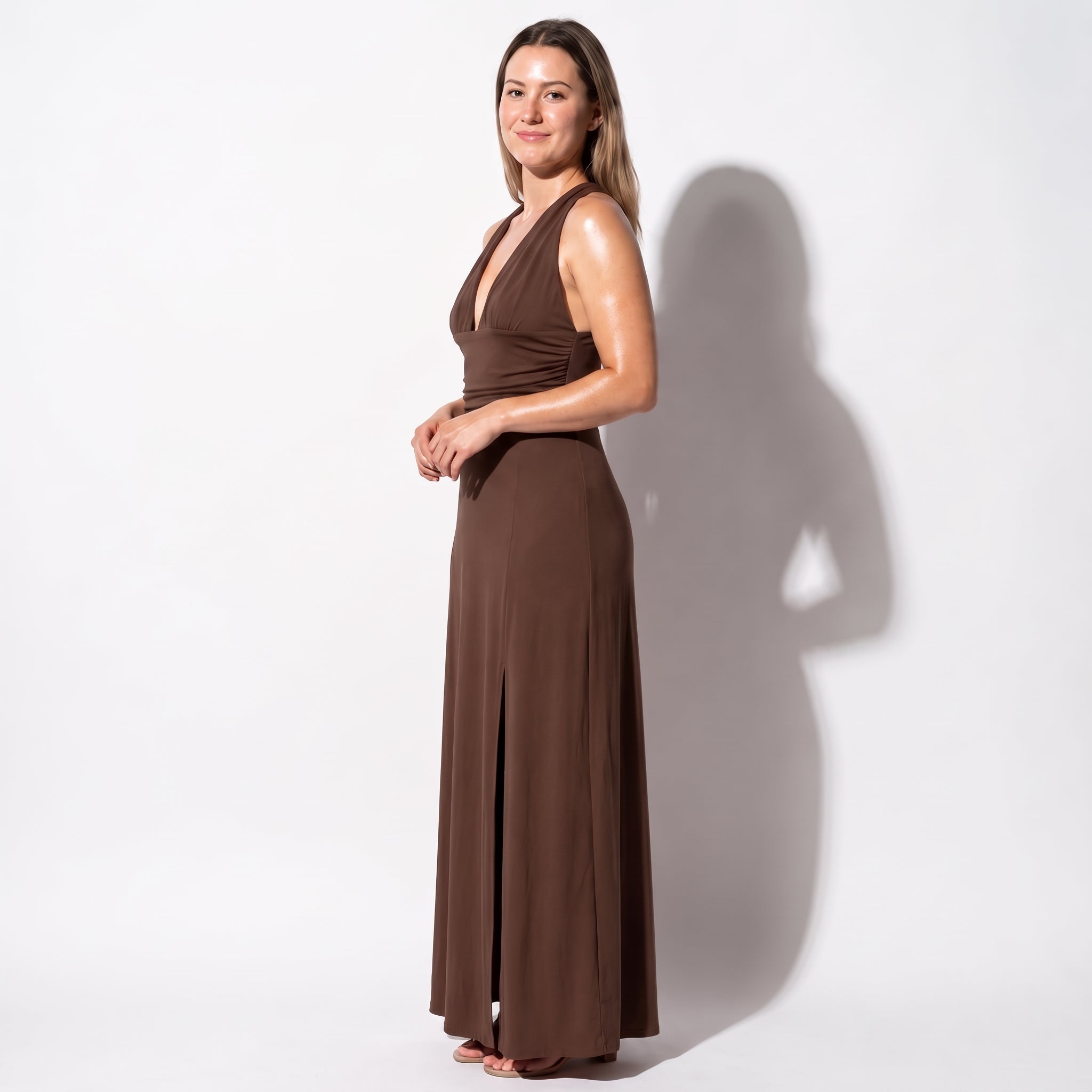 Women's Summer Party Plunge Maxi Dress with High Split - Maxi Dress - Pink - Parker&Brooks