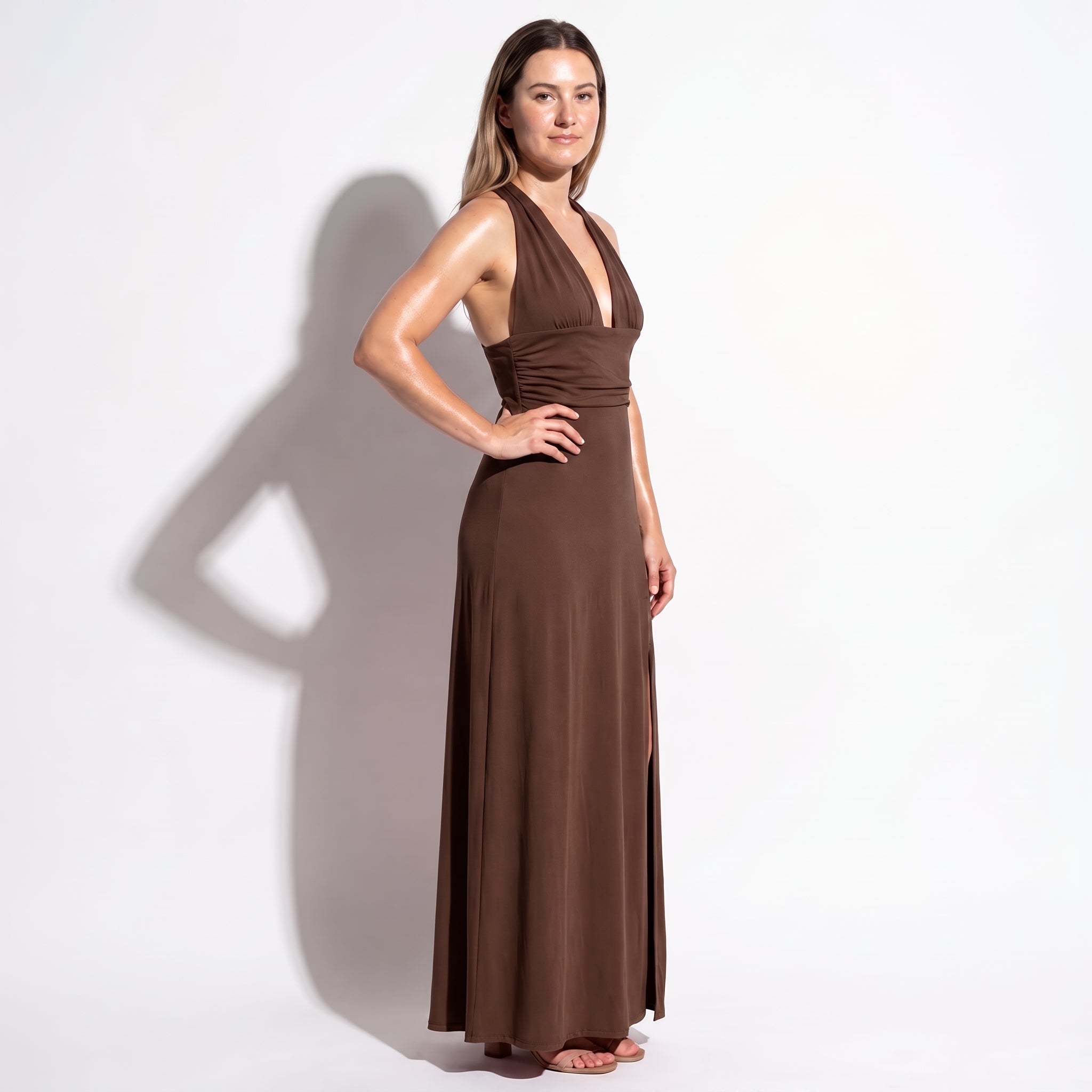 Women's Summer Party Plunge Maxi Dress with High Split - Maxi Dress - Pink - Parker&Brooks