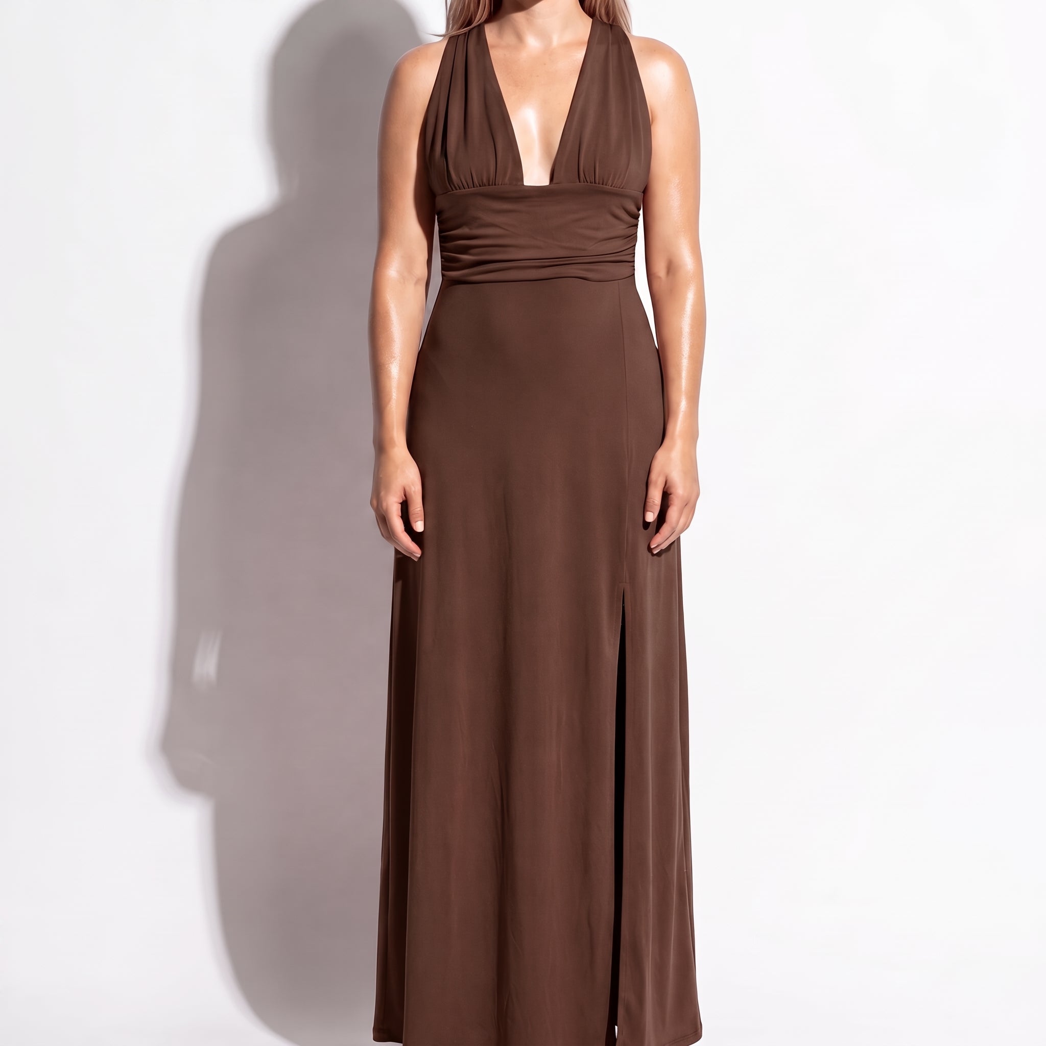 Women's Summer Party Plunge Maxi Dress with High Split - Maxi Dress - Pink - Parker&Brooks