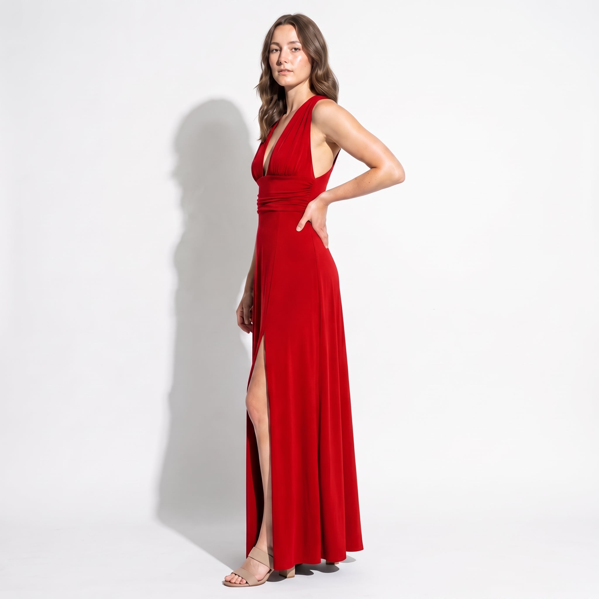 Women's Summer Party Plunge Maxi Dress with High Split - Maxi Dress - Pink - Parker&Brooks