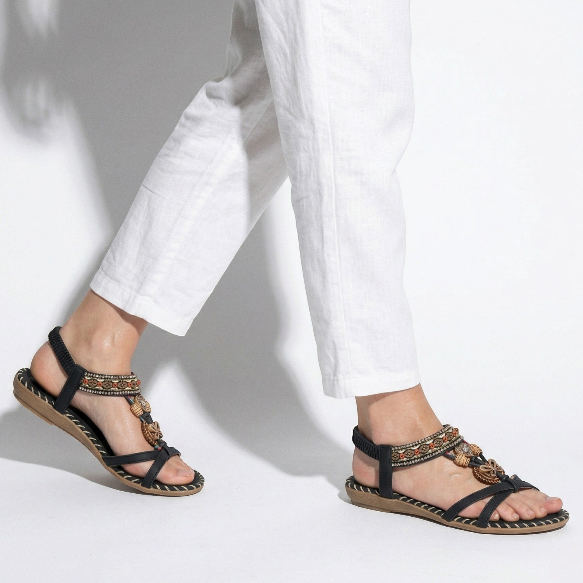 Zoe - Women's Summer Boho Flat Sandals - Sandals - Black - Parker&Brooks