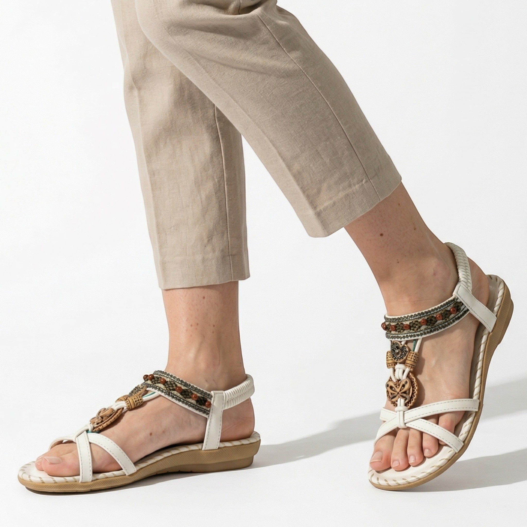 Zoe - Women's Summer Boho Flat Sandals - Sandals - White - Parker&Brooks