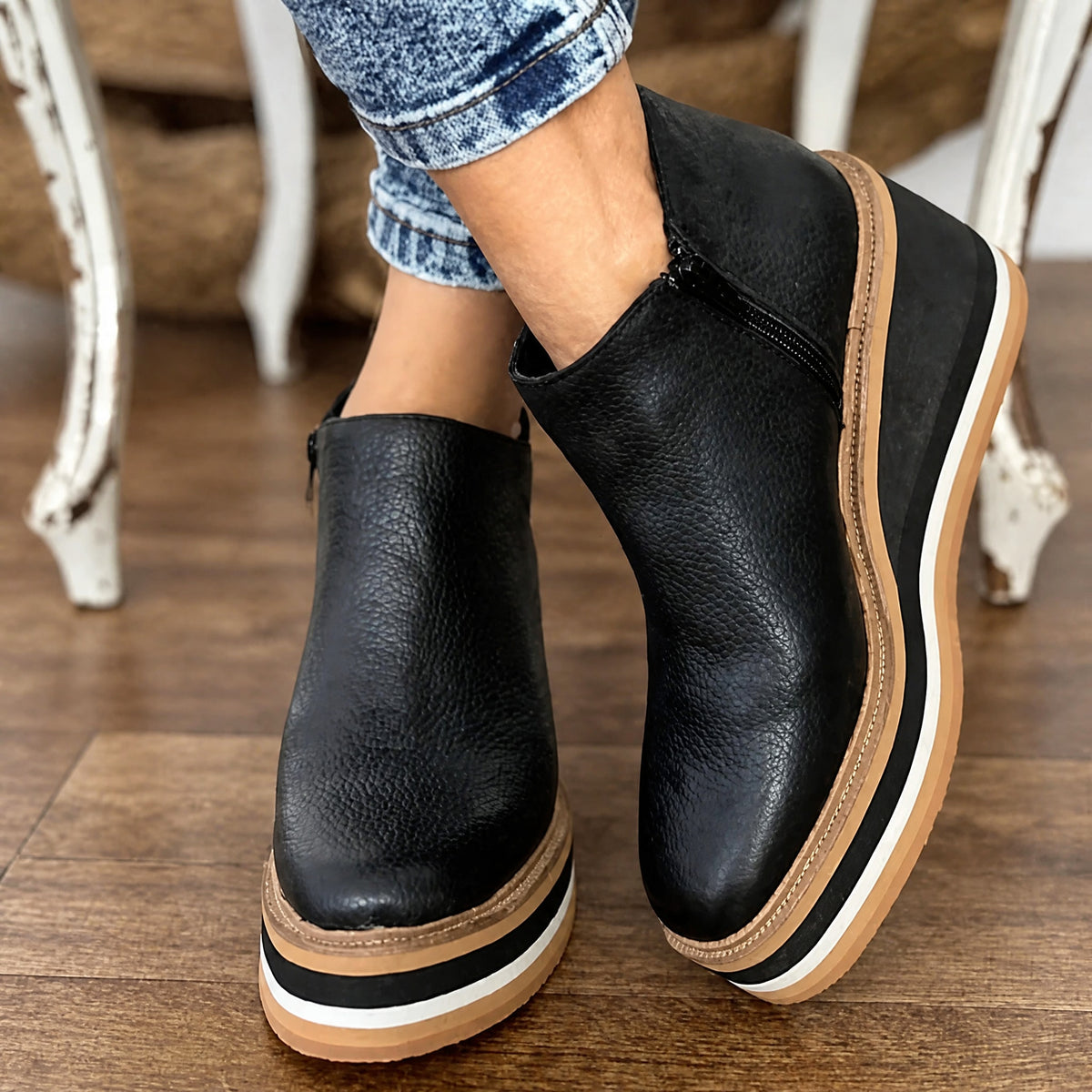 Rowan - Women's Orthopedic Platform Wedge Ankle Boots with Side Zip Closure