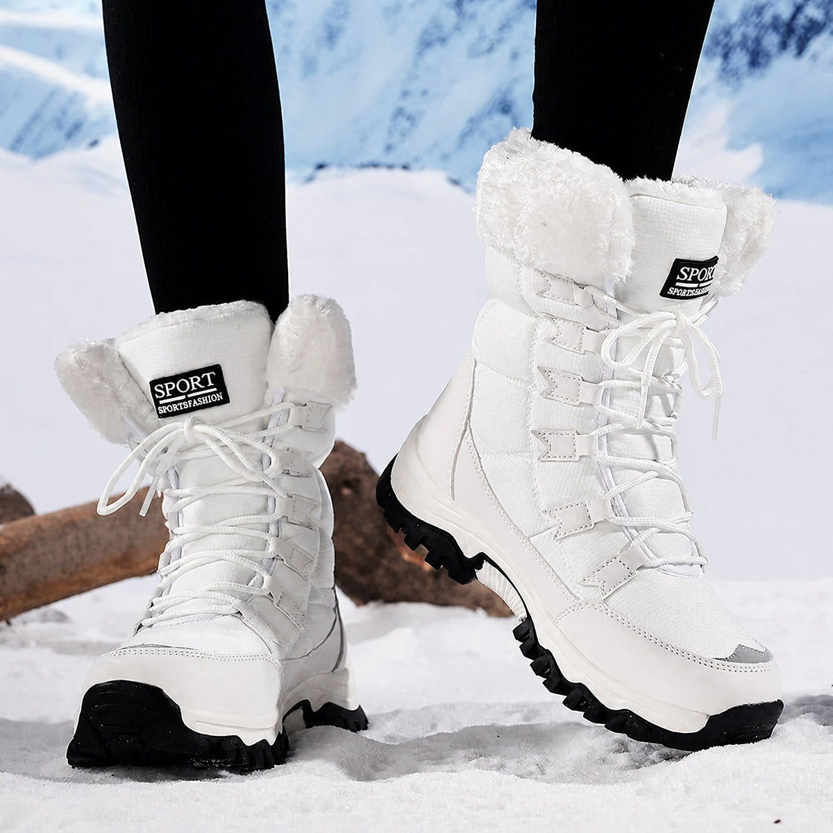 Rowan - Women's Orthopaedic Lace-Up Snow Boots with Faux Fur Trim