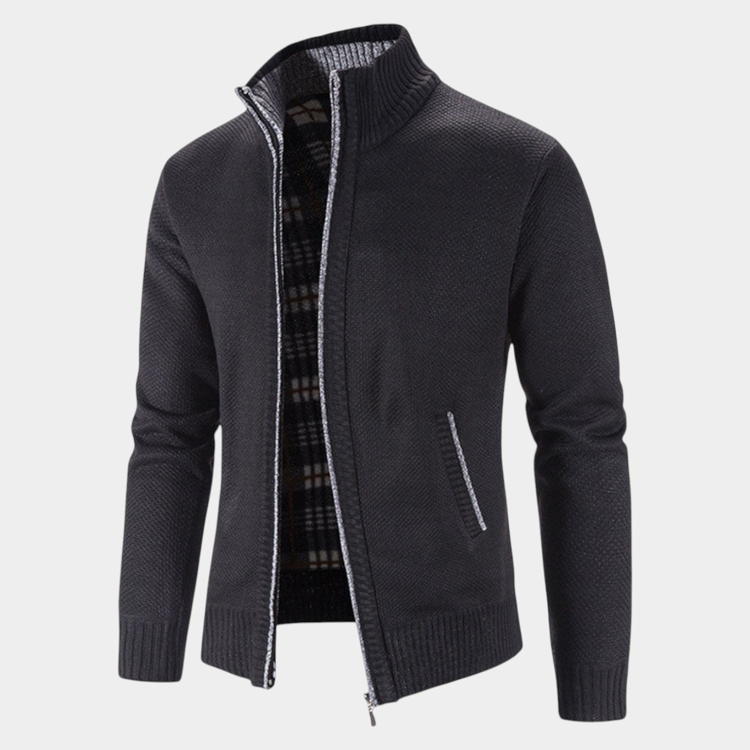 Elias – Men's Cardigan with Zipper & Stand-Up Collar