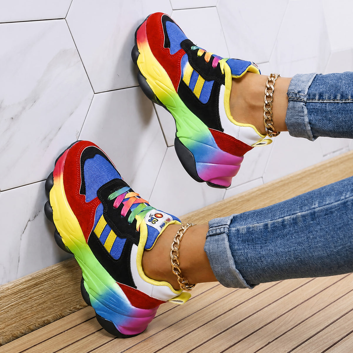 Ava - Women's Orthopedic Rainbow Multicolor Chunky Sneakers
