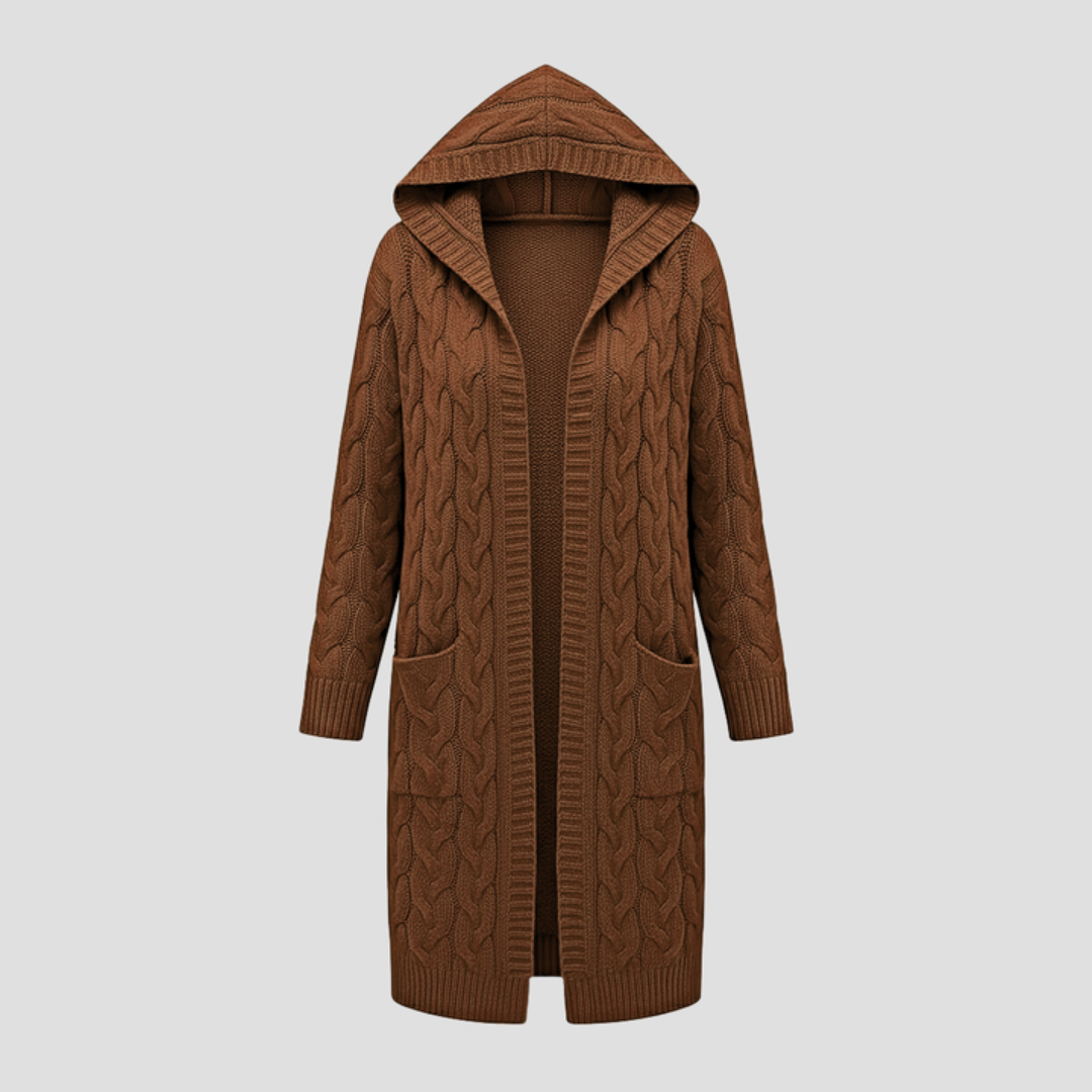 Liora – Women's Cable Knit Long Open Cardigan