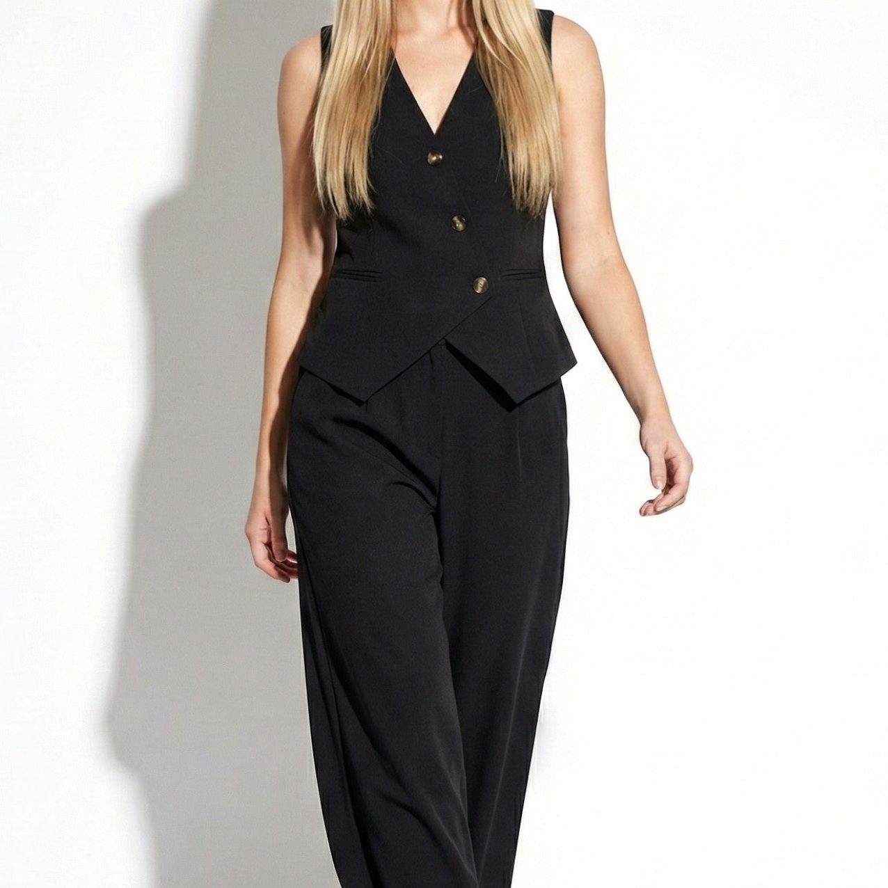 Victoria - Women's Tailored V-Neck Waistcoat and Wide Leg Trouser Set