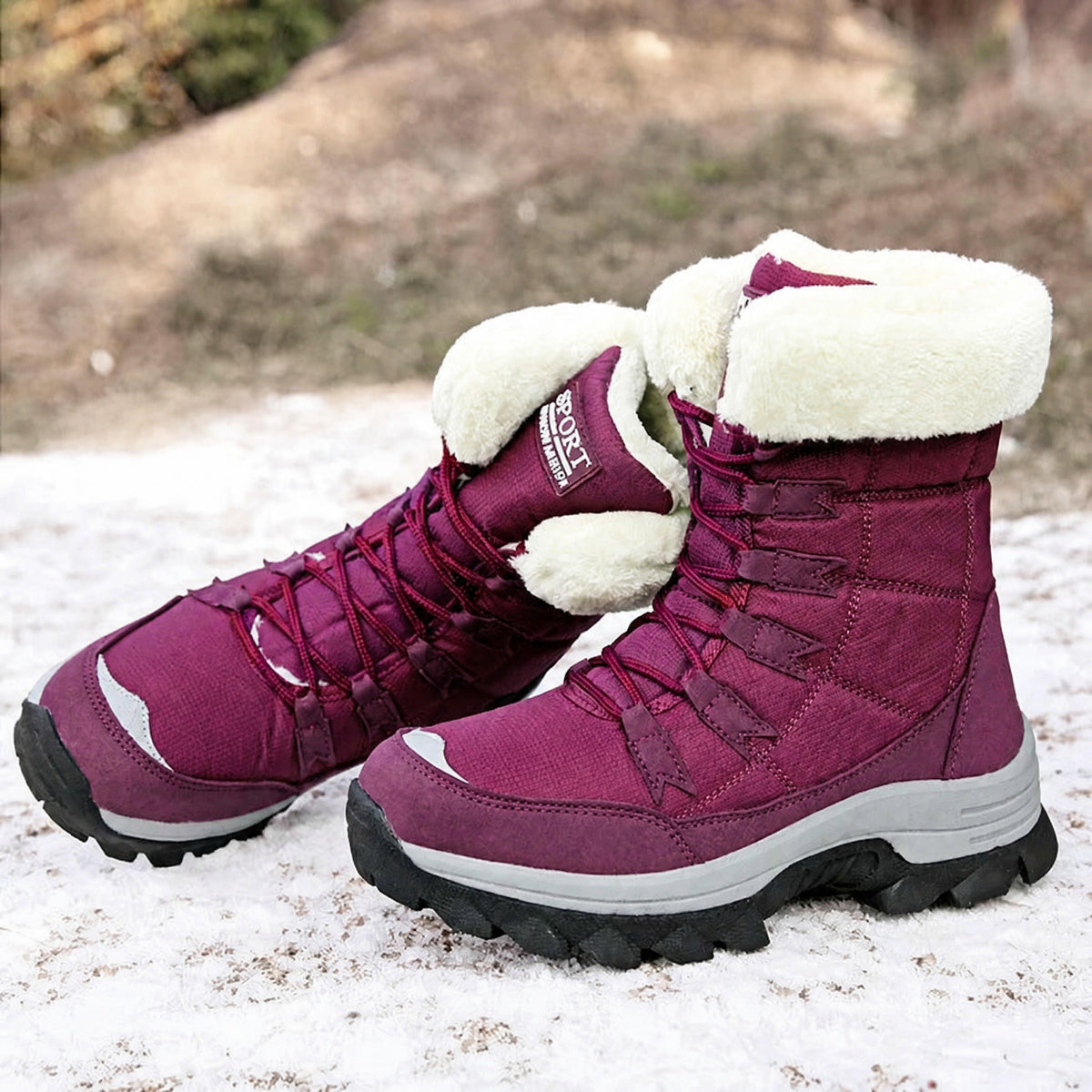 Rowan - Women's Orthopaedic Lace-Up Snow Boots with Faux Fur Trim