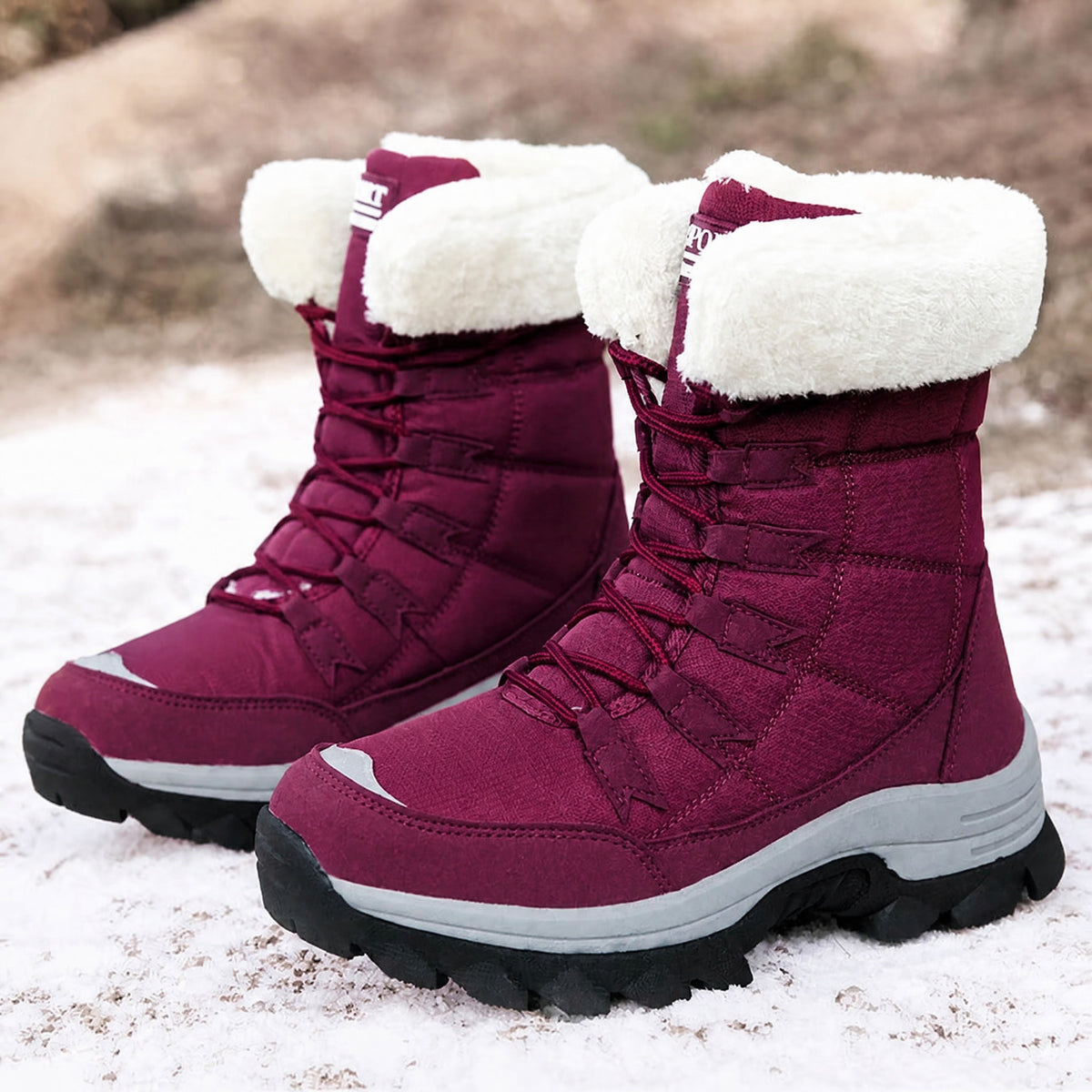 Rowan - Women's Orthopaedic Lace-Up Snow Boots with Faux Fur Trim