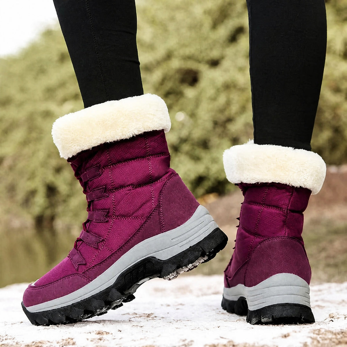 Rowan - Women's Orthopaedic Lace-Up Snow Boots with Faux Fur Trim