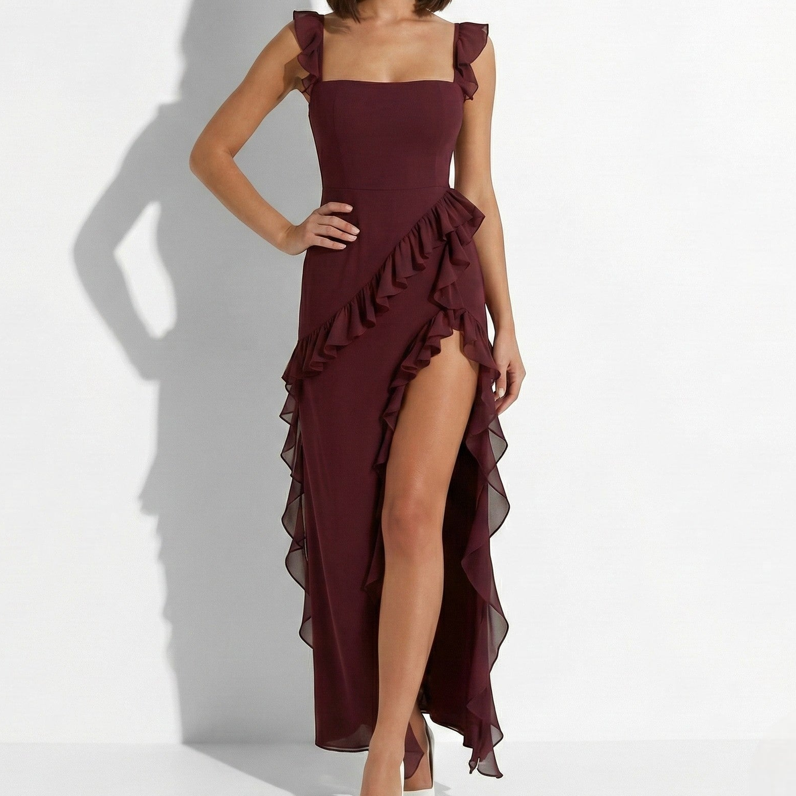 Jasmine - Women's Ruffled High-Slit Maxi Dress