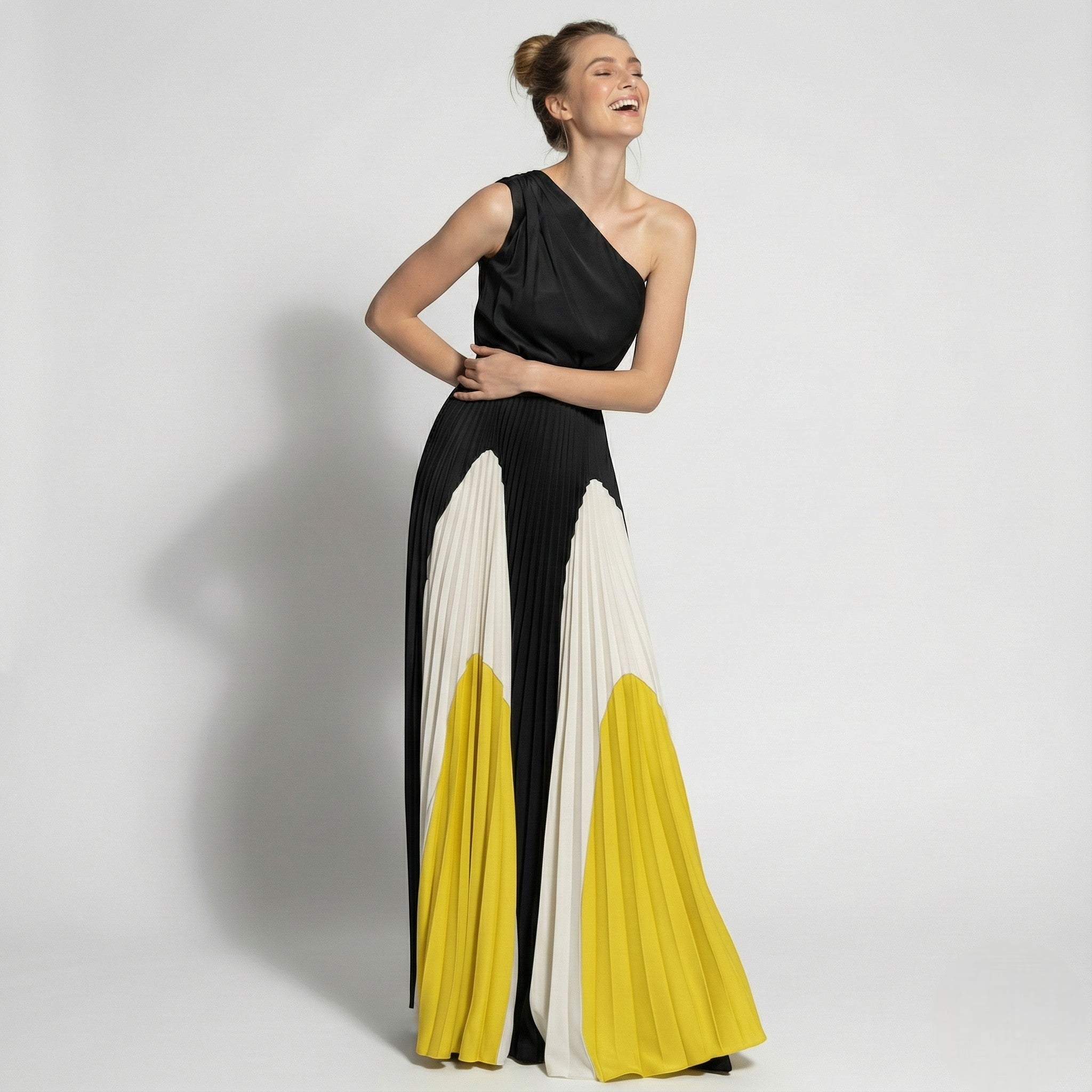 Ruby - Women's Asymmetrical One-Shoulder Pleated Dress