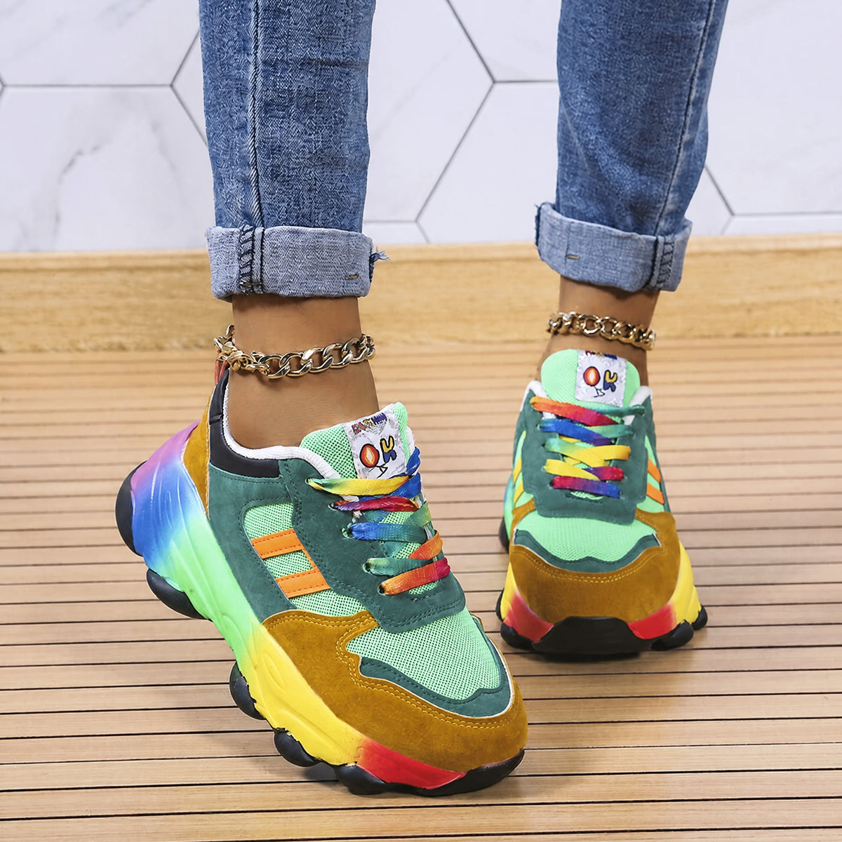 Ava - Women's Orthopedic Rainbow Multicolor Chunky Sneakers