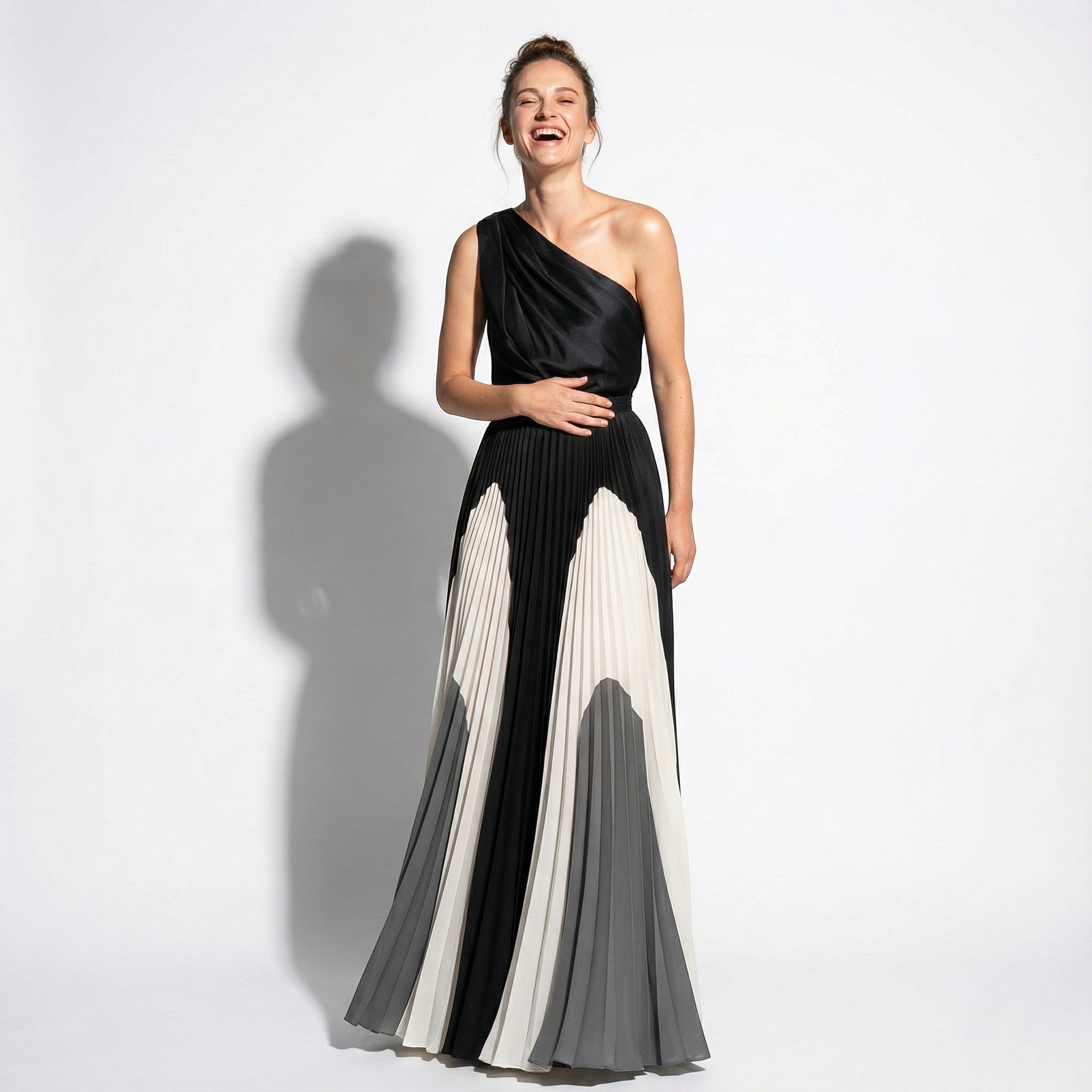 Ruby - Women's Asymmetrical One-Shoulder Pleated Dress