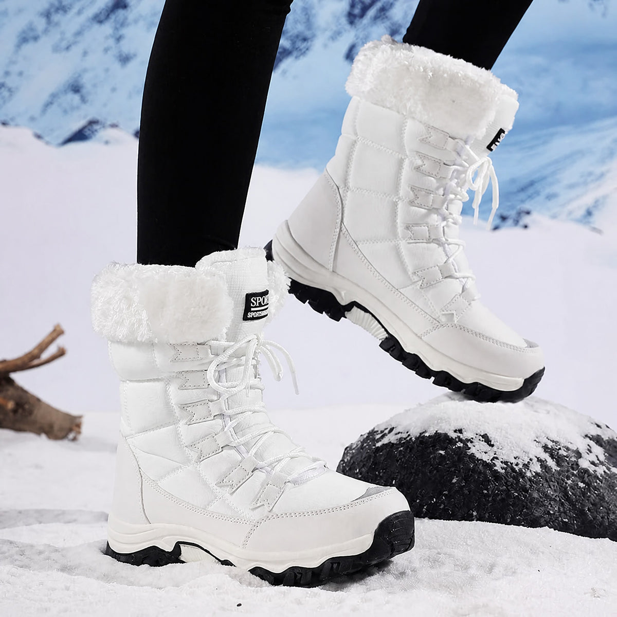 Rowan - Women's Orthopaedic Lace-Up Snow Boots with Faux Fur Trim