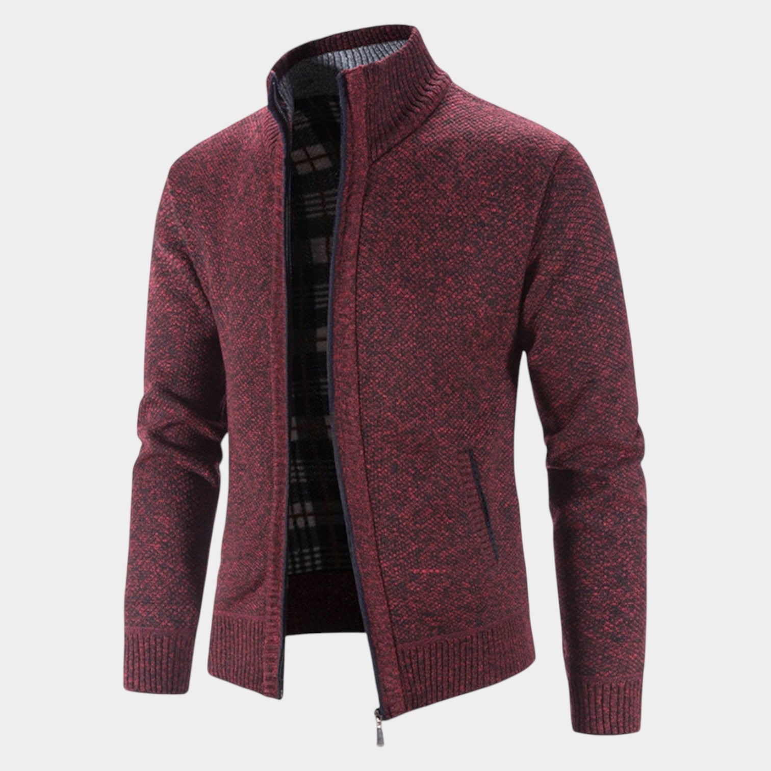 Elias – Men's Cardigan with Zipper & Stand-Up Collar