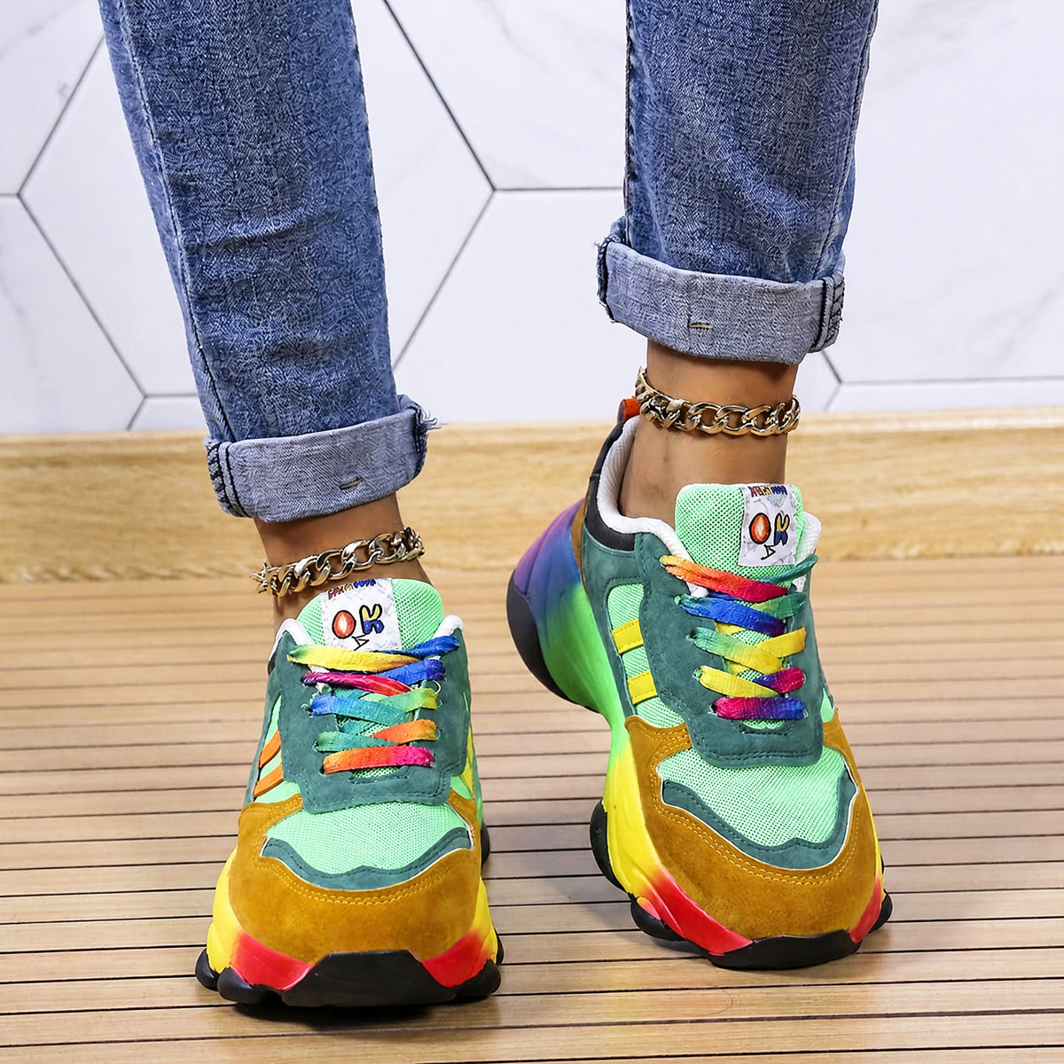 Ava - Women's Orthopedic Rainbow Multicolor Chunky Sneakers