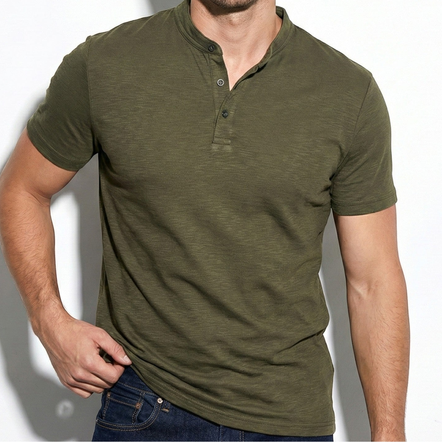 Oliver - Men's Short Sleeve Henley Shirt with Button Placket