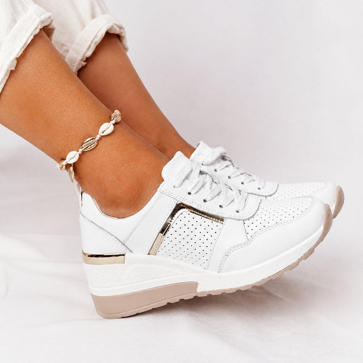 Alice - Women's Orthopedic Wedge Sneakers with Metallic Panel Detail